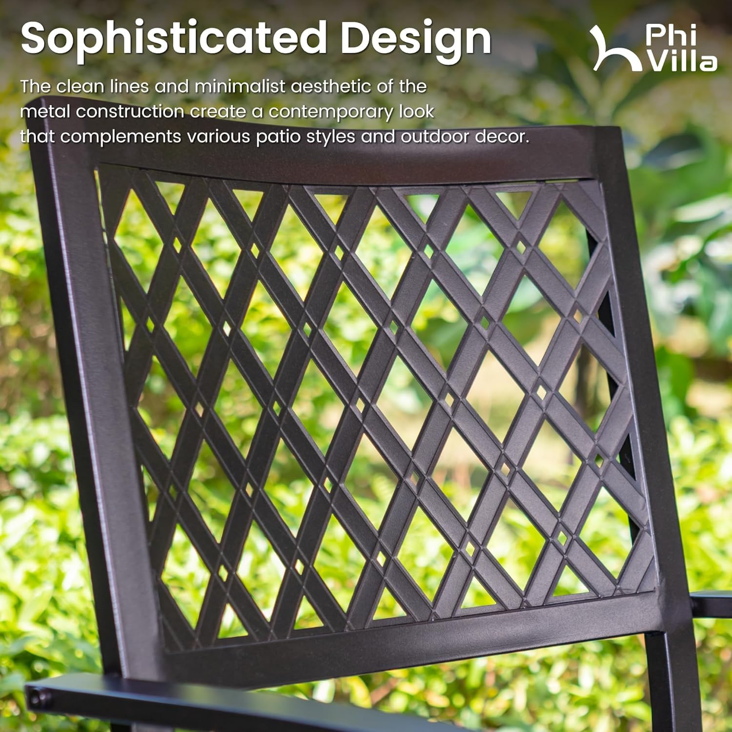 PHI VILLA 2-Piece Outdoor Swivel Dining Chairs Set - Black Metal Patio Furniture with Cushions for Garden, Backyard, Bistro & Poolside Relaxation | Weather-Resistant Small Grid Design