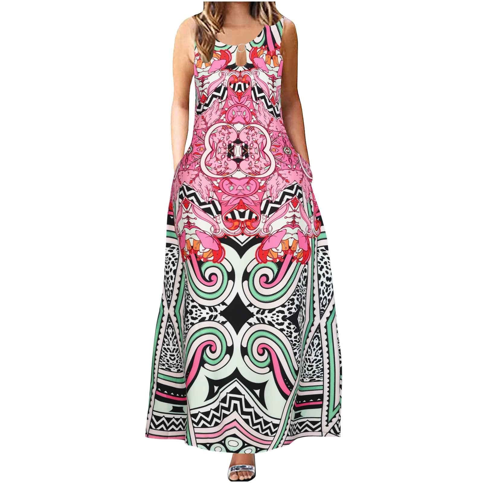 Plus Size Summer Dresses for Women - Comfortable Sleeveless Round Neck Retro Swing Dress with Pockets | Perfect for Beach Vacation, Casual Outings & Summer Parties