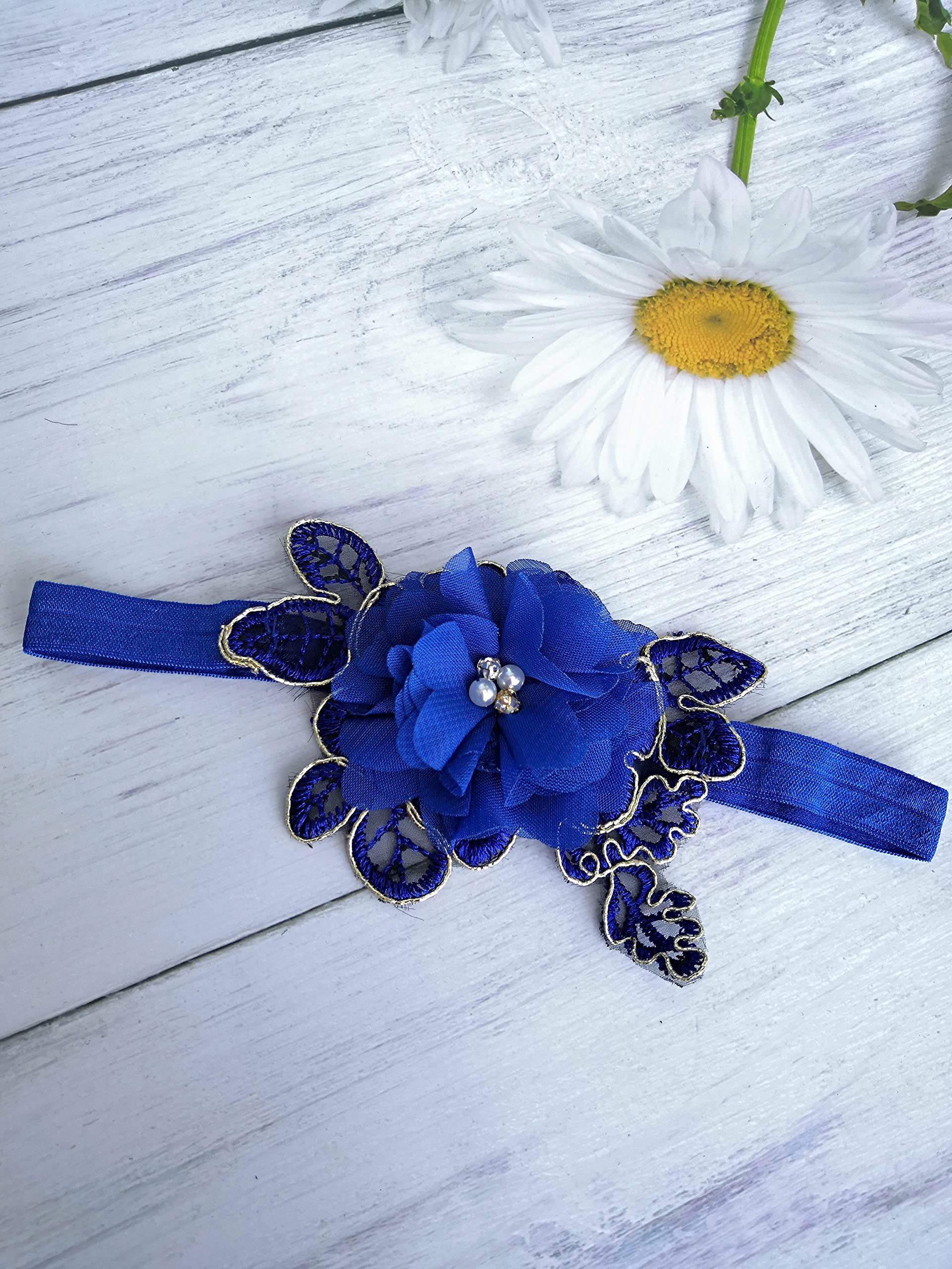 Elegant Wedding Garter for Bride - Pearl Embellished Single Garter in Royal Blue | Perfect for Weddings, Halloween & Boudoir Photography (W011)
