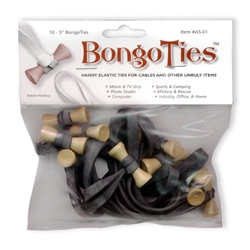 BongoTies 5 Elastic Cable Ties (10 Pack, Black) - Reusable Cord Organizers for Home, Office & Travel - Secure Wires, Cables & Accessories