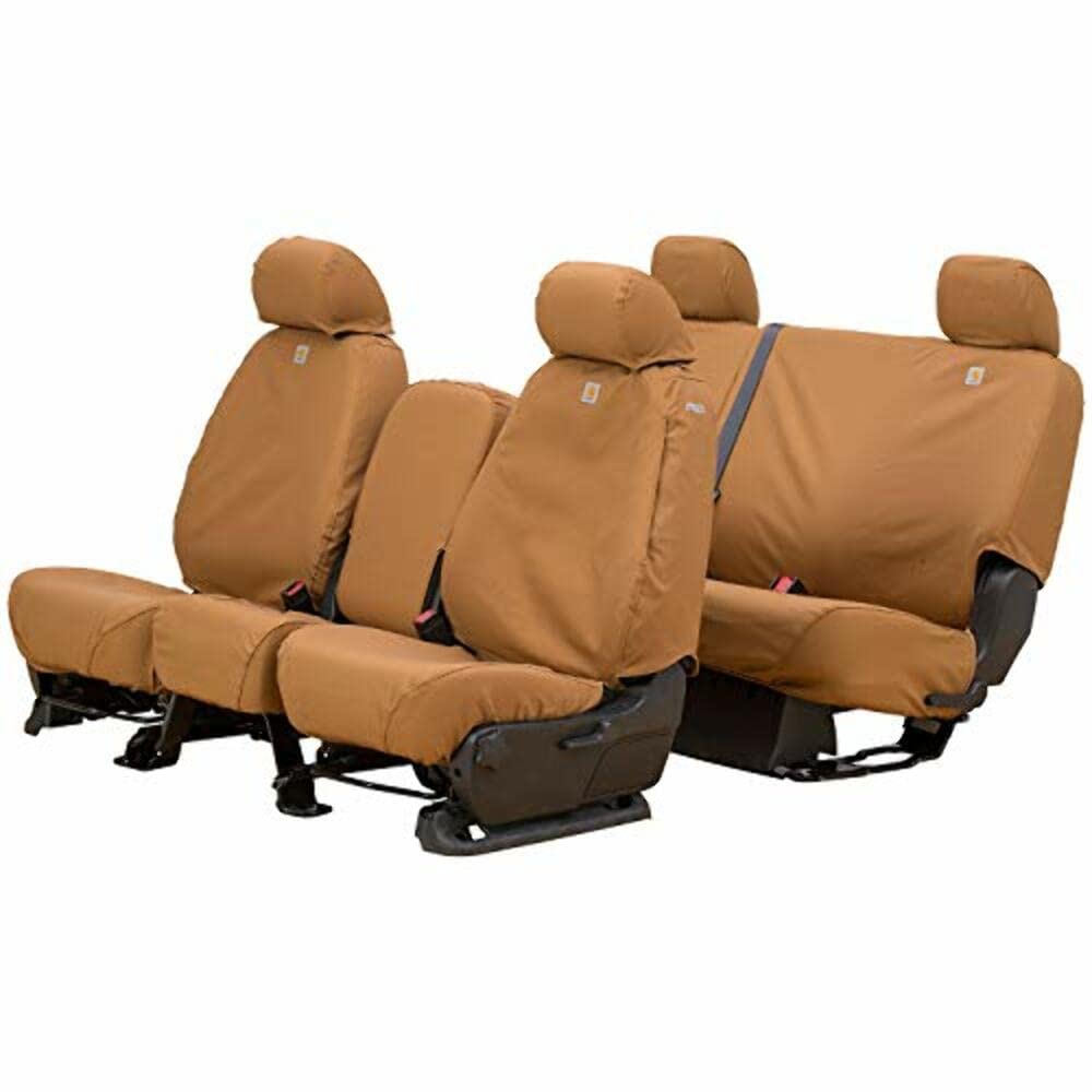 Covercraft Carhartt SeatSaver Custom Seat Covers for 2016-2023 Toyota Tacoma - 1st Row Bucket Seats, Duck Weave Brown | Durable Truck Seat Protection for Work & Outdoor Adventures