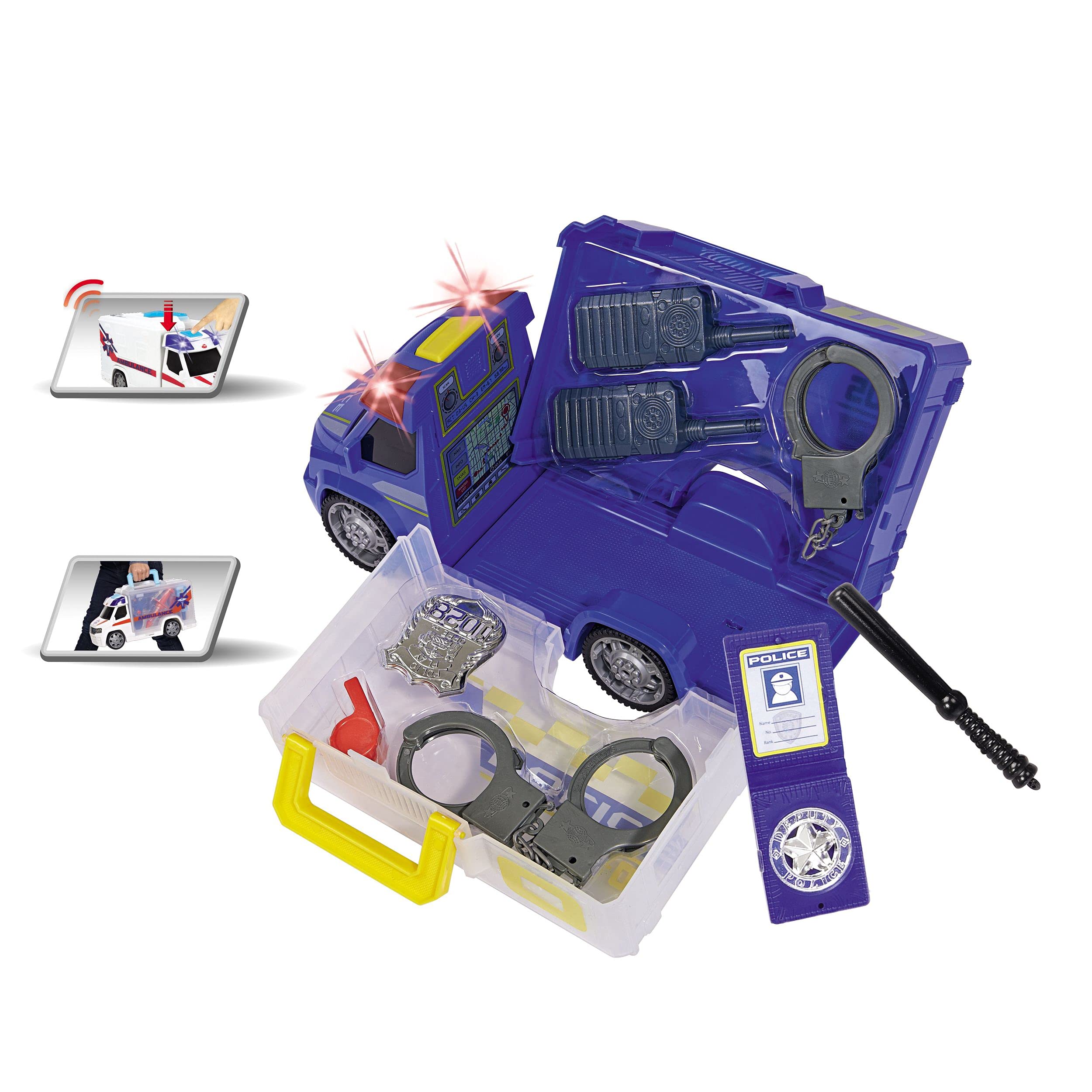 DICKIE TOYS Push and Play SOS Rescue Police Patrol Car - Interactive Toy Vehicle with Lights & Sounds for Kids - Perfect for Pretend Play & Emergency Rescue Role Play Scenarios