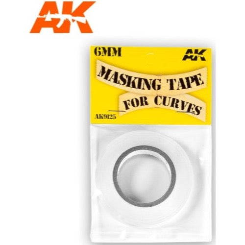 AK Interactive 9126 Curved Masking Tape - 6mm Width, 18m Length - Perfect for Model Painting, Airbrushing, and DIY Crafts