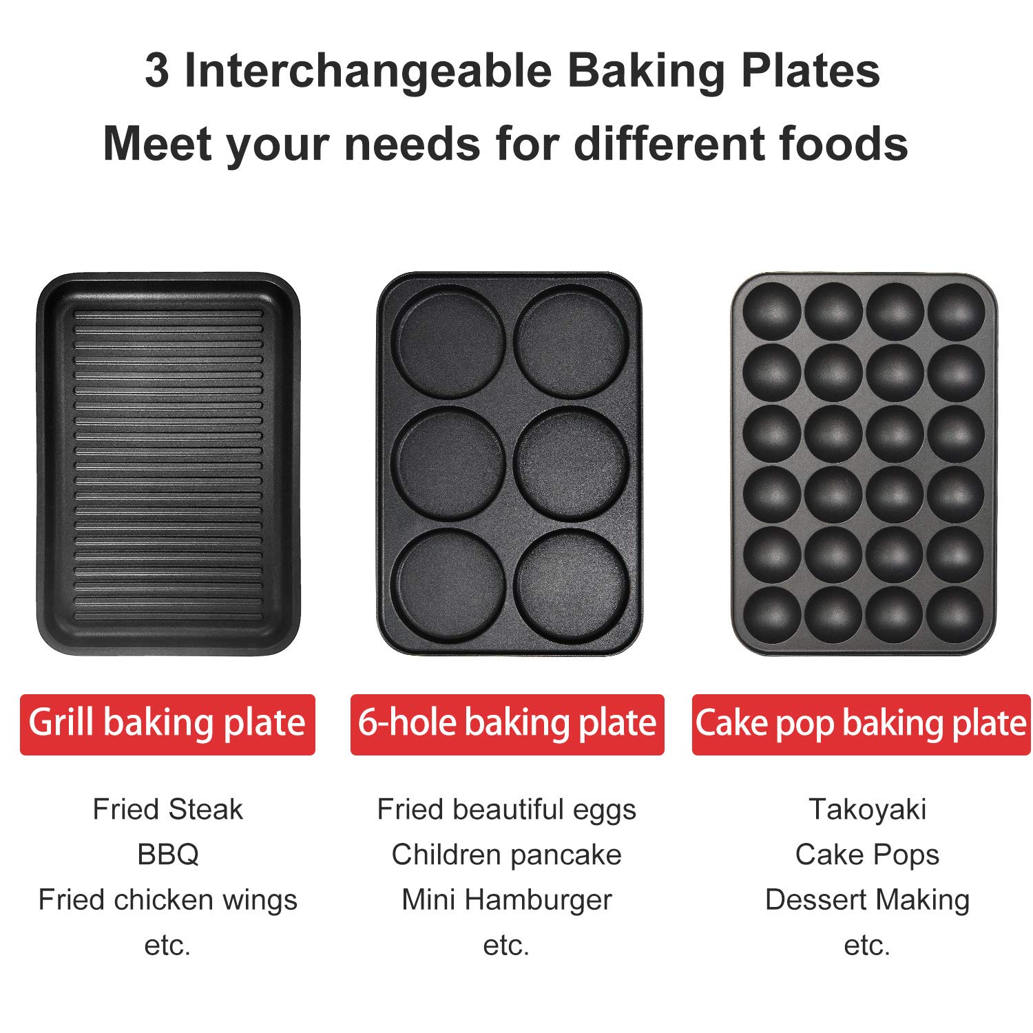 3-in-1 Electric Griddle & Skillet Set - Nonstick Takoyaki, Cake Pop & Pancake Maker with 3 Interchangeable Plates - Perfect for Home Cooking, Breakfast & Party Snacks - White