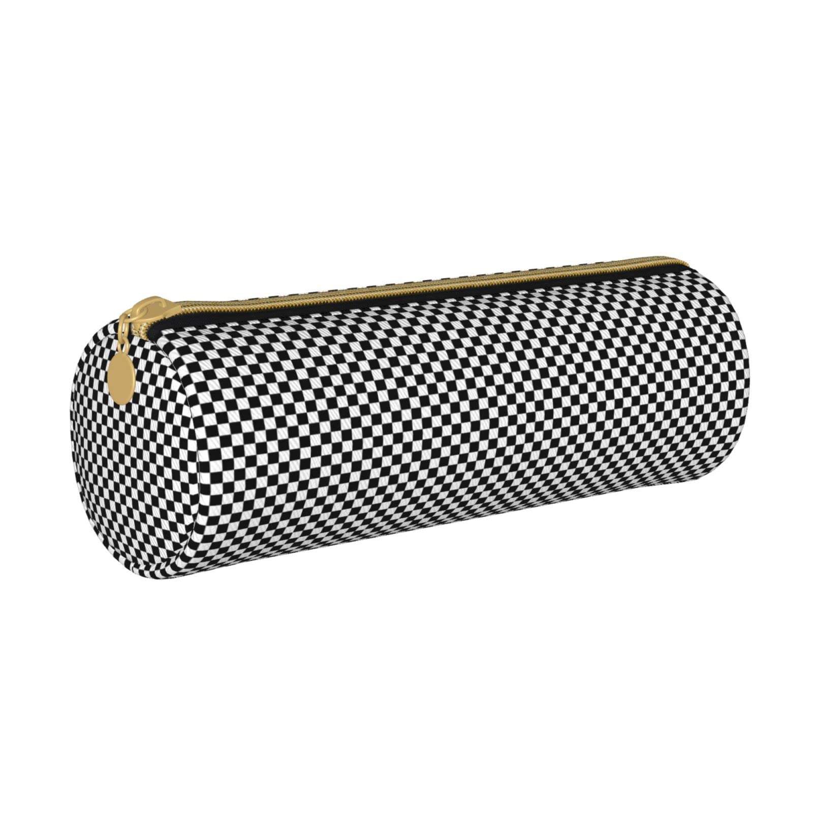 Stylish Leather Pencil Case with Checkerboard Design - Black & White Grid Zippered Pouch for School, Office & College | Perfect Stationery Organizer & Cosmetic Bag for Students, Adults, Women & Men | Great for Everyday Use, Travel & Gift Giving