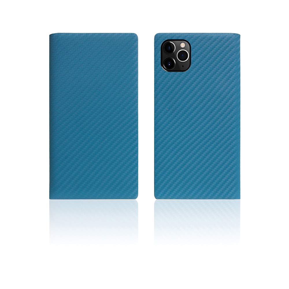 Premium Italian Carbon Leather Wallet Case for iPhone 11 Pro - Handmade Diary Style with Multiple Card Slots & Side Cash Pocket | Luxury Protective Phone Cover | Perfect for Business, Travel & Everyday Use (Blue, Gift Box Included)