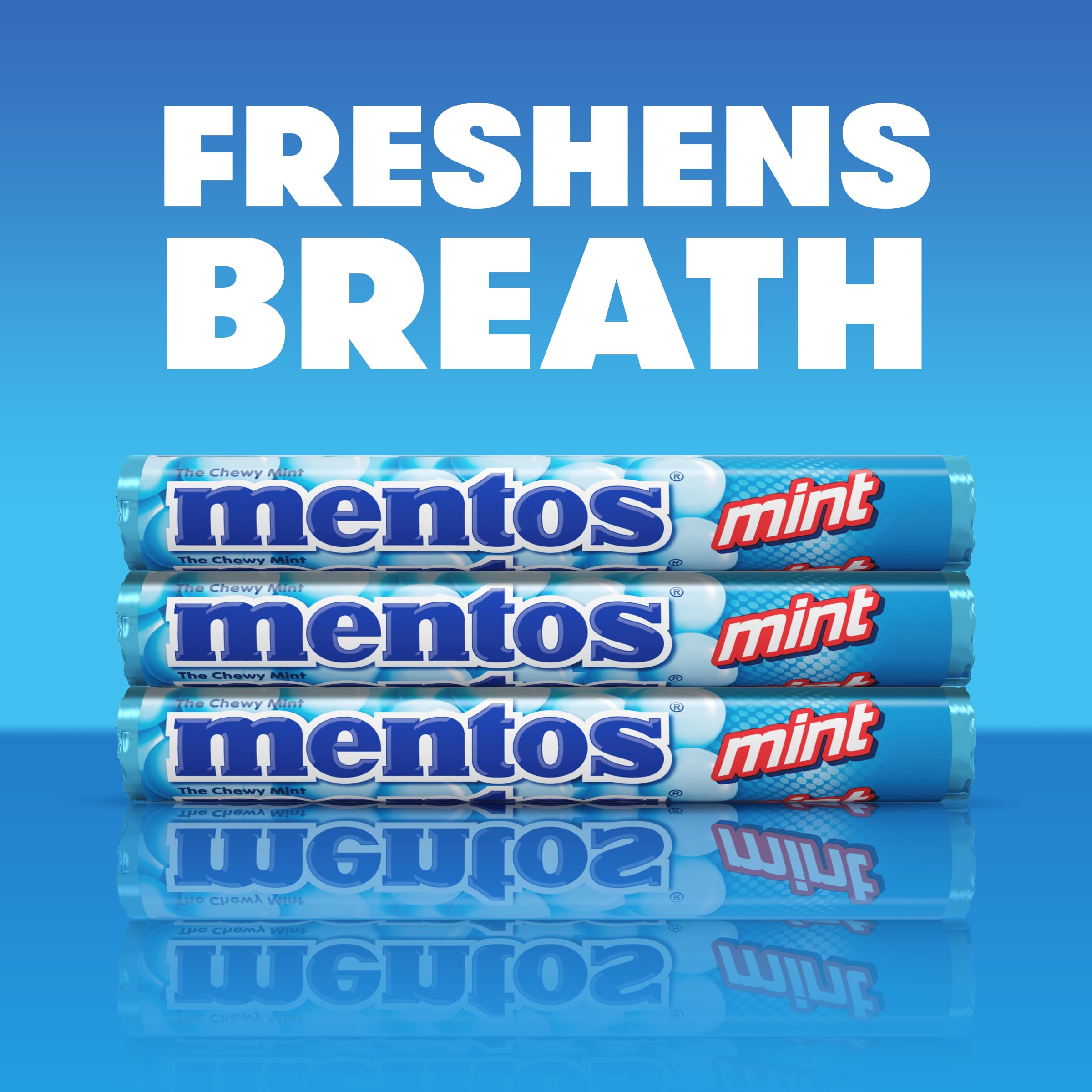 Mentos Chewy Mint Candy Rolls - Fresh Mint Flavor, 1.32oz (15 Rolls) - Perfect for Office Snacks, Travel & On-the-Go Refreshment