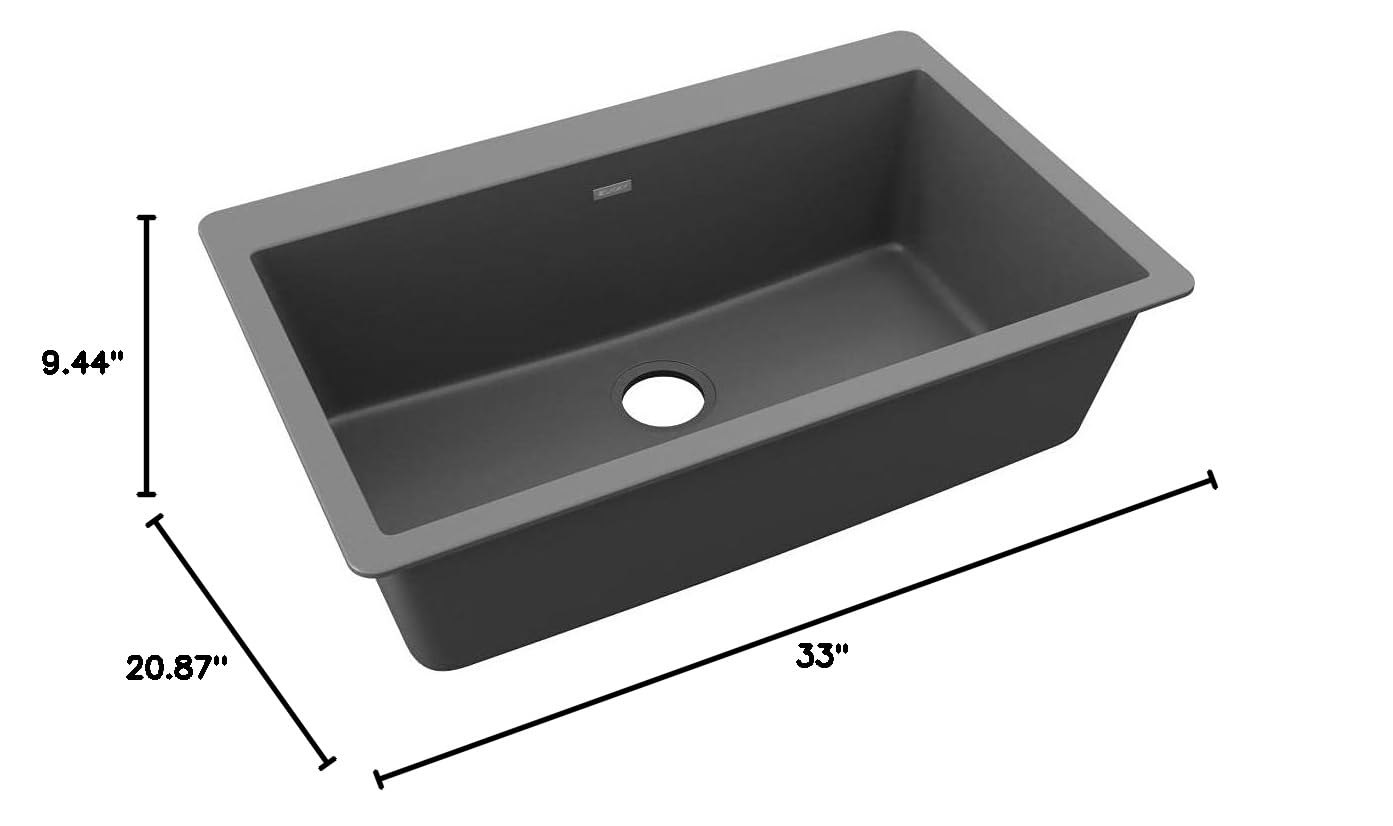 Elkay Quartz Classic ELGR13322GY0 Top Mount Single Bowl Kitchen Sink in Dusk Gray - Perfect for Modern & Farmhouse Style Kitchens