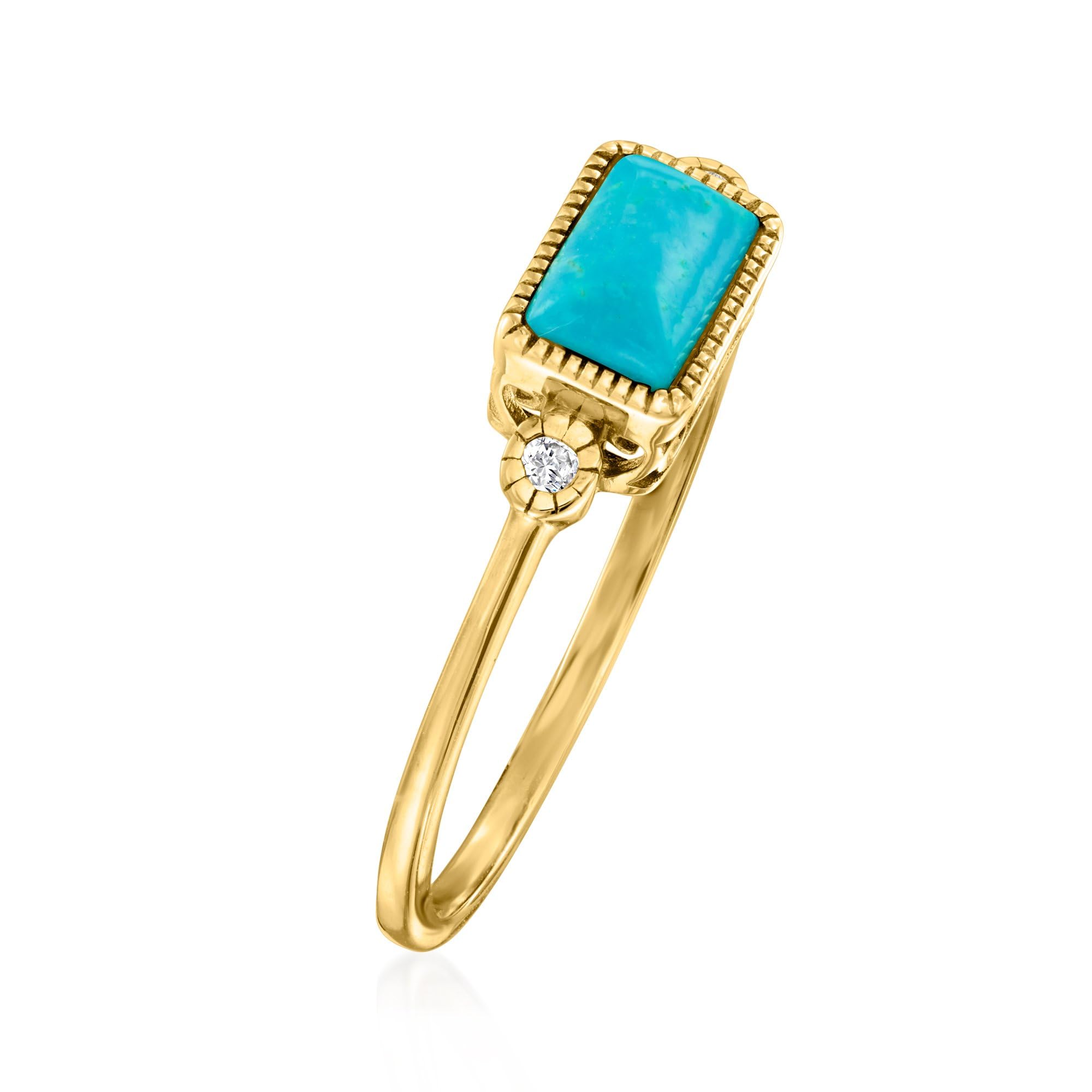 Ross-Simons 14kt Yellow Gold Pure Turquoise and Diamond Ring - Size 7 | Elegant Jewelry for Women, Perfect for Weddings, Anniversaries & Special Occasions