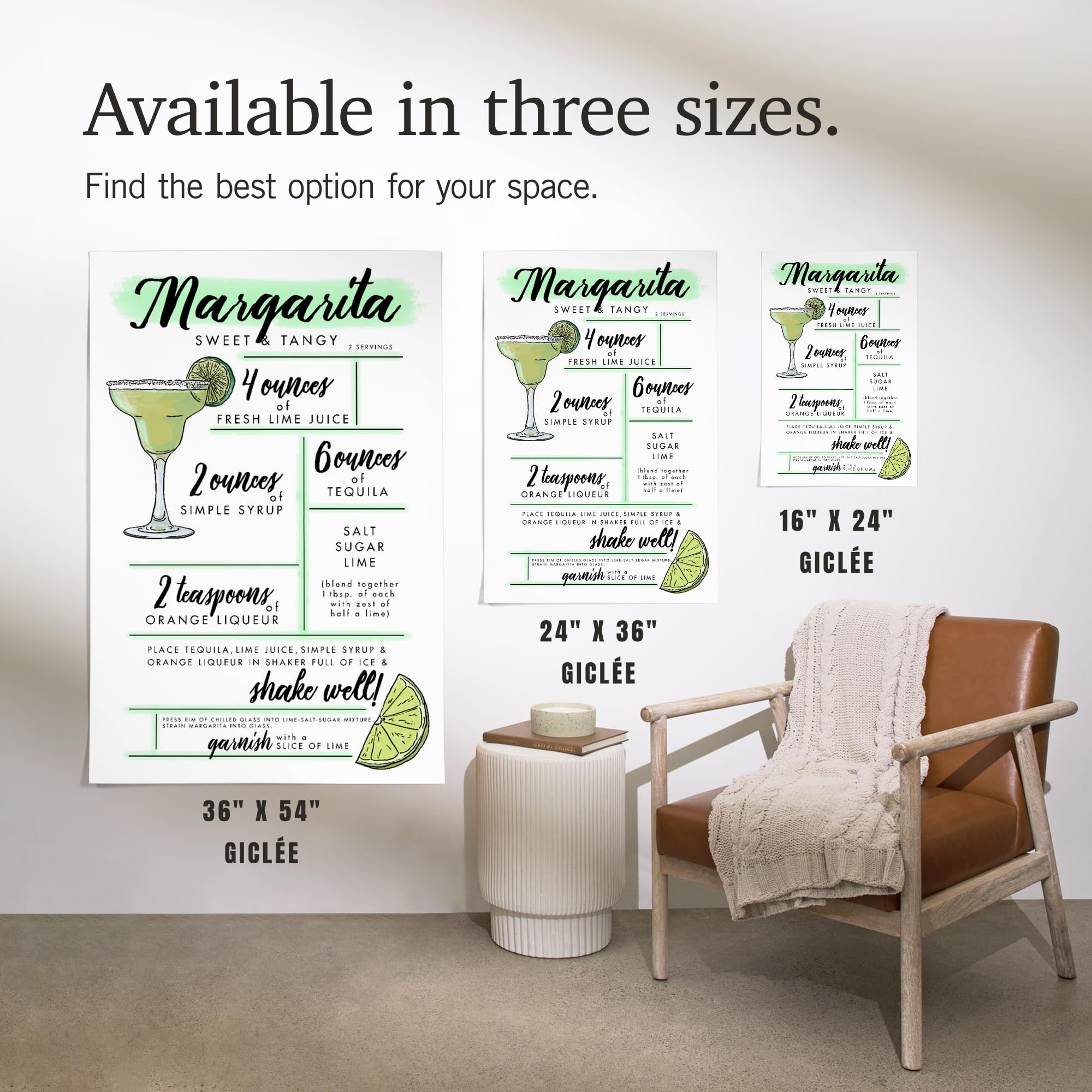 Lantern Press 16x24 Inch Premium Giclee Art Print - Margarita Cocktail Recipe Wall Decor for Home Bar, Kitchen & Dining Room