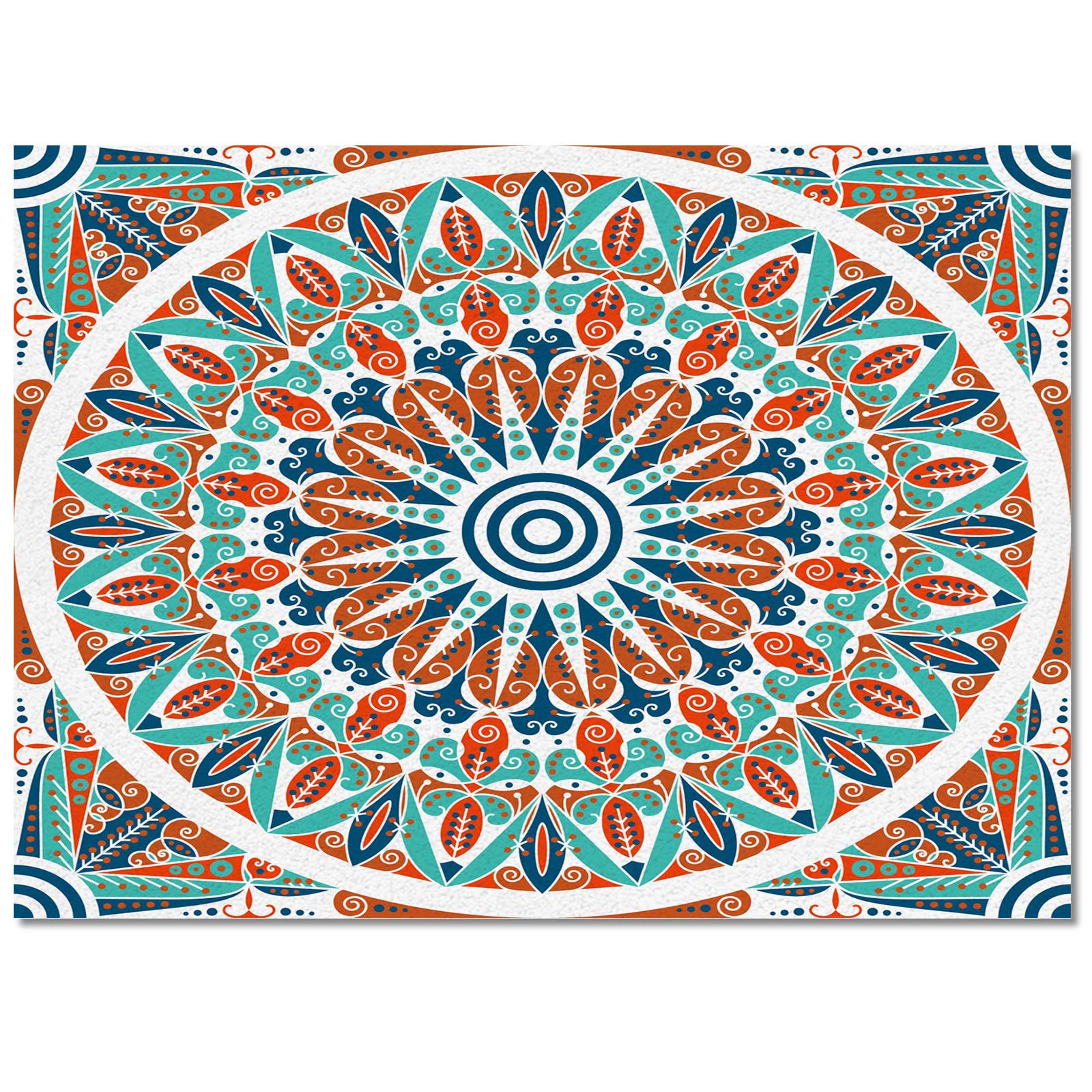Waterproof 2'x3' Outdoor Patio Rug - Boho Mandala Ethnic Design Non-Slip Washable Floor Mat for Dining Table, Bathroom, Kitchen, Laundry Room & Entryway - Colorful Circle Arab Runner Rug for Home Decor & Garden Use