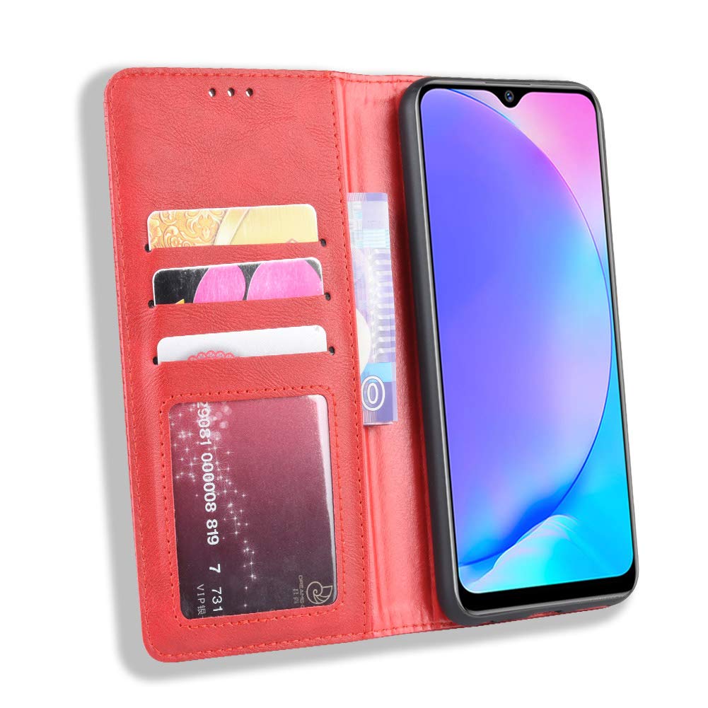 Premium PU Leather Flip Case for Vivo Y15 2019 (1901) - Slim Protective Cover with Card Slots | Perfect for Work, Travel & Daily Use (Red)