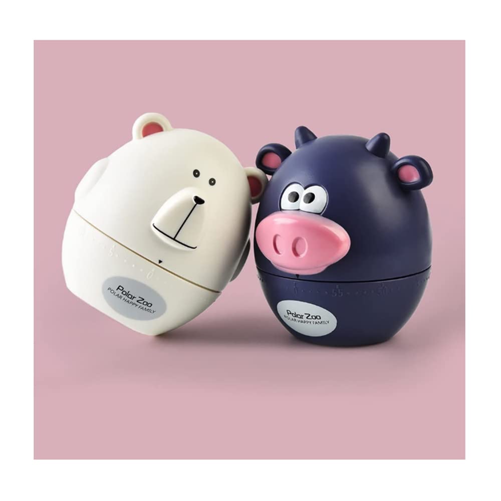 Happy Family Bear Mechanical Rotating Kitchen Timer - 60 Minute Countdown Clock for Baking, Cooking, and Study Time - White Retro Style Kitchen Gadget for Home, Office & Classroom Use