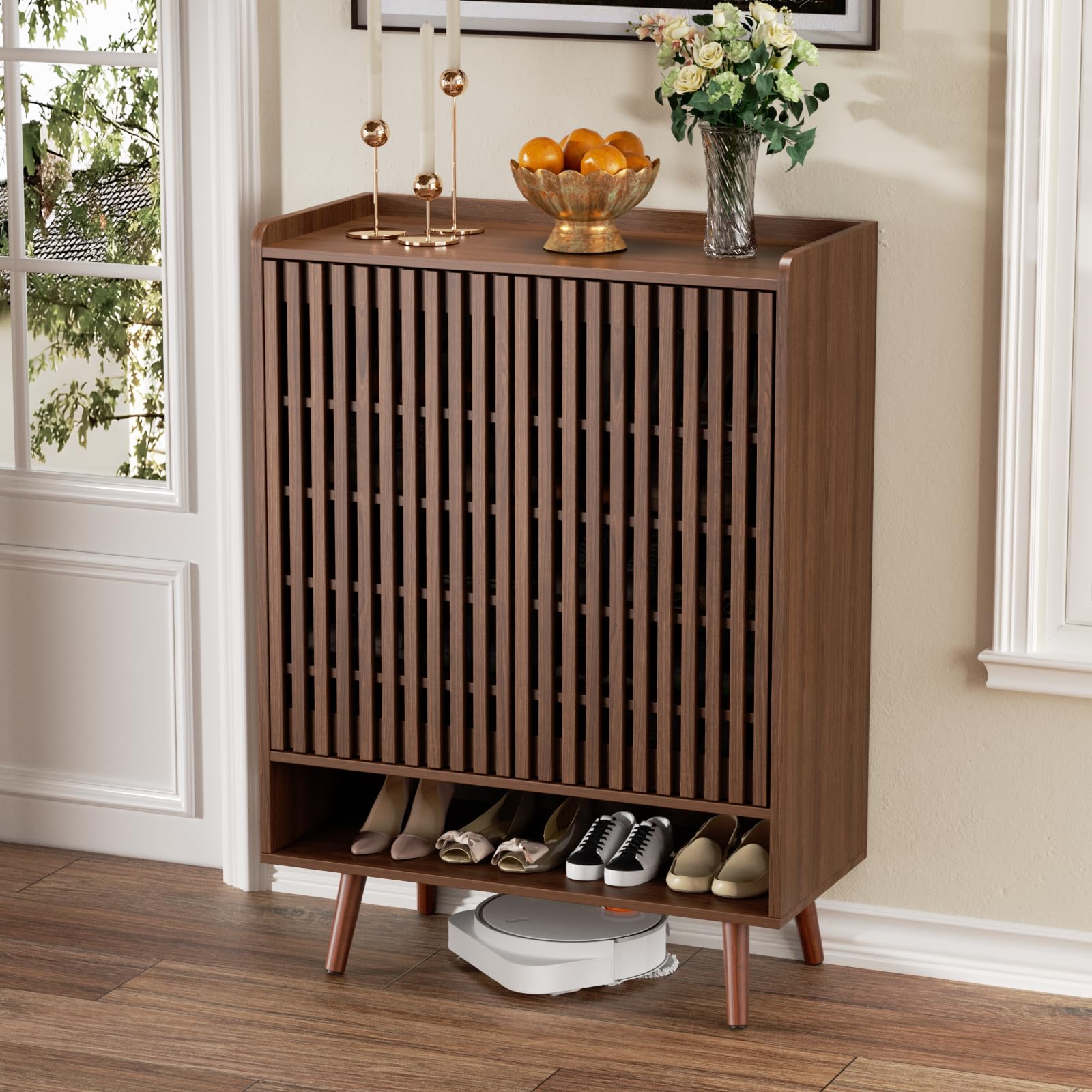 6-Tier Large Shoe Storage Cabinet with Doors - Holds Up to 24 Pairs of Shoes, Adjustable Shelves Freestanding Entryway Organizer for Hallway, Closet & Living Room (Walnut Finish) - Perfect for Small Spaces & Shoe Lovers