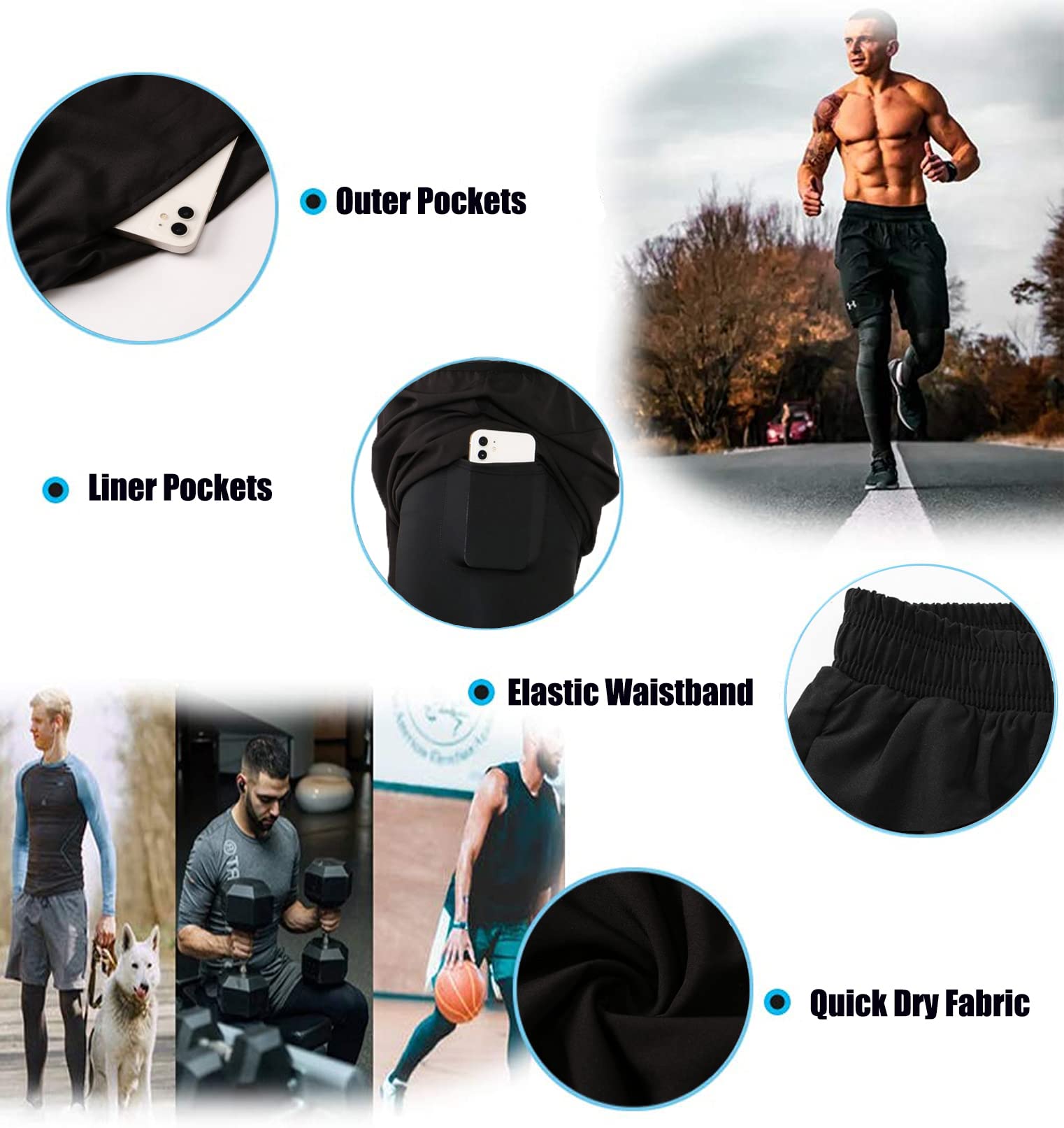 Queerier Men's 2-in-1 Running Shorts with Pockets - Gym Compression Tights & Sweatpants for Workout, Training & Jogging | Moisture-Wicking & Breathable Athletic Wear for Men