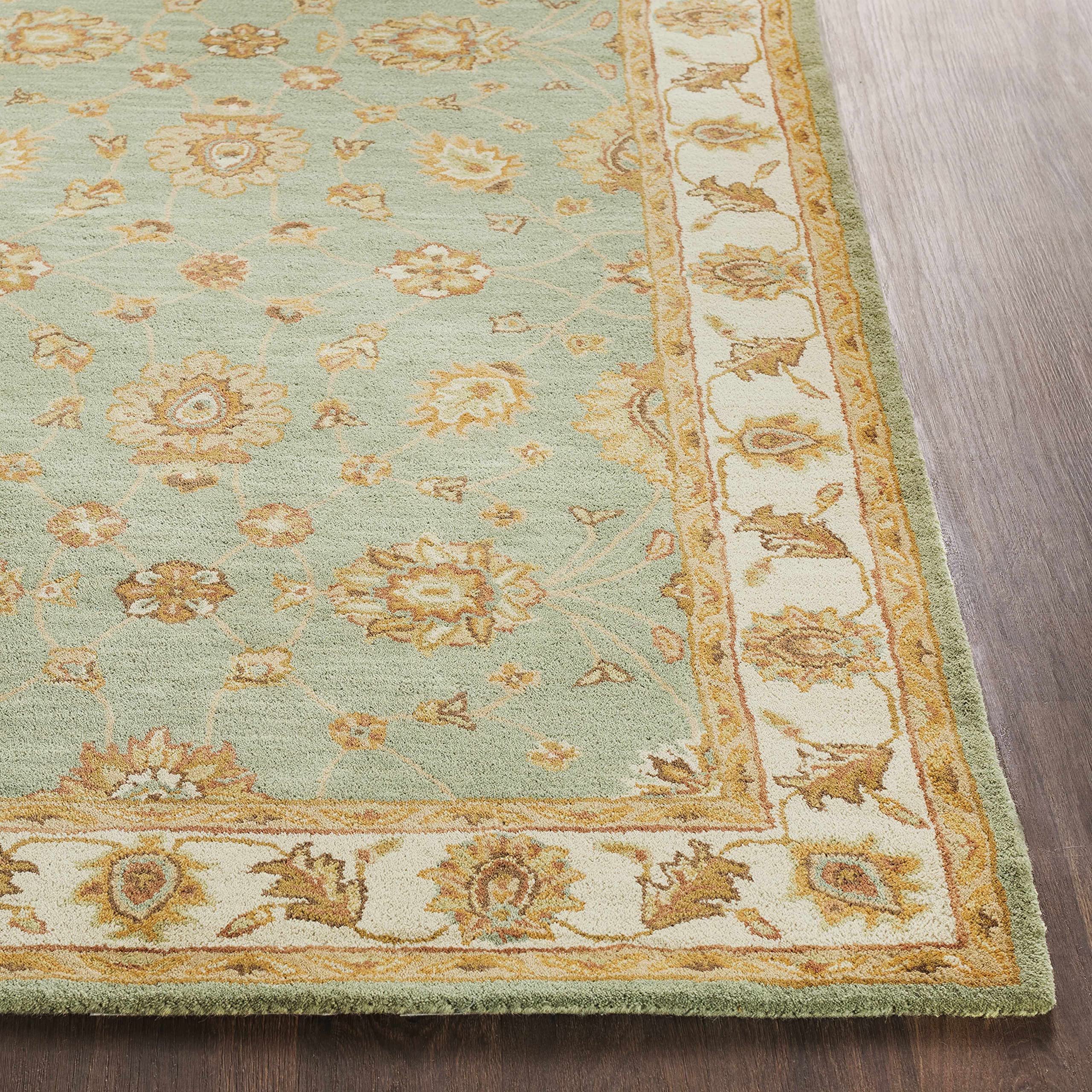 Hauteloom Lagrange Wool Area Rug for Living Room & Bedroom - Traditional Design in Green, Beige, Red - 8' Round - Soft & Durable Floor Decor for Home Comfort