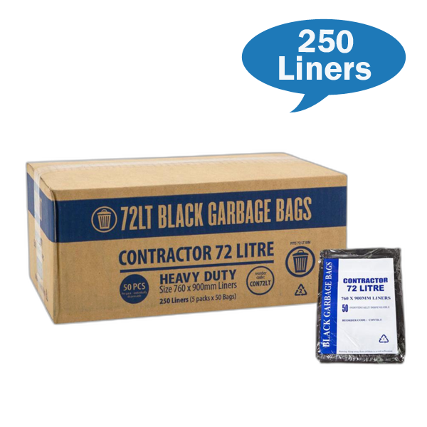 72Lt Heavy Duty Black Contractor Trash Bags - Extra Large Garbage Bags for Construction Sites, Home Renovation & Outdoor Cleanup