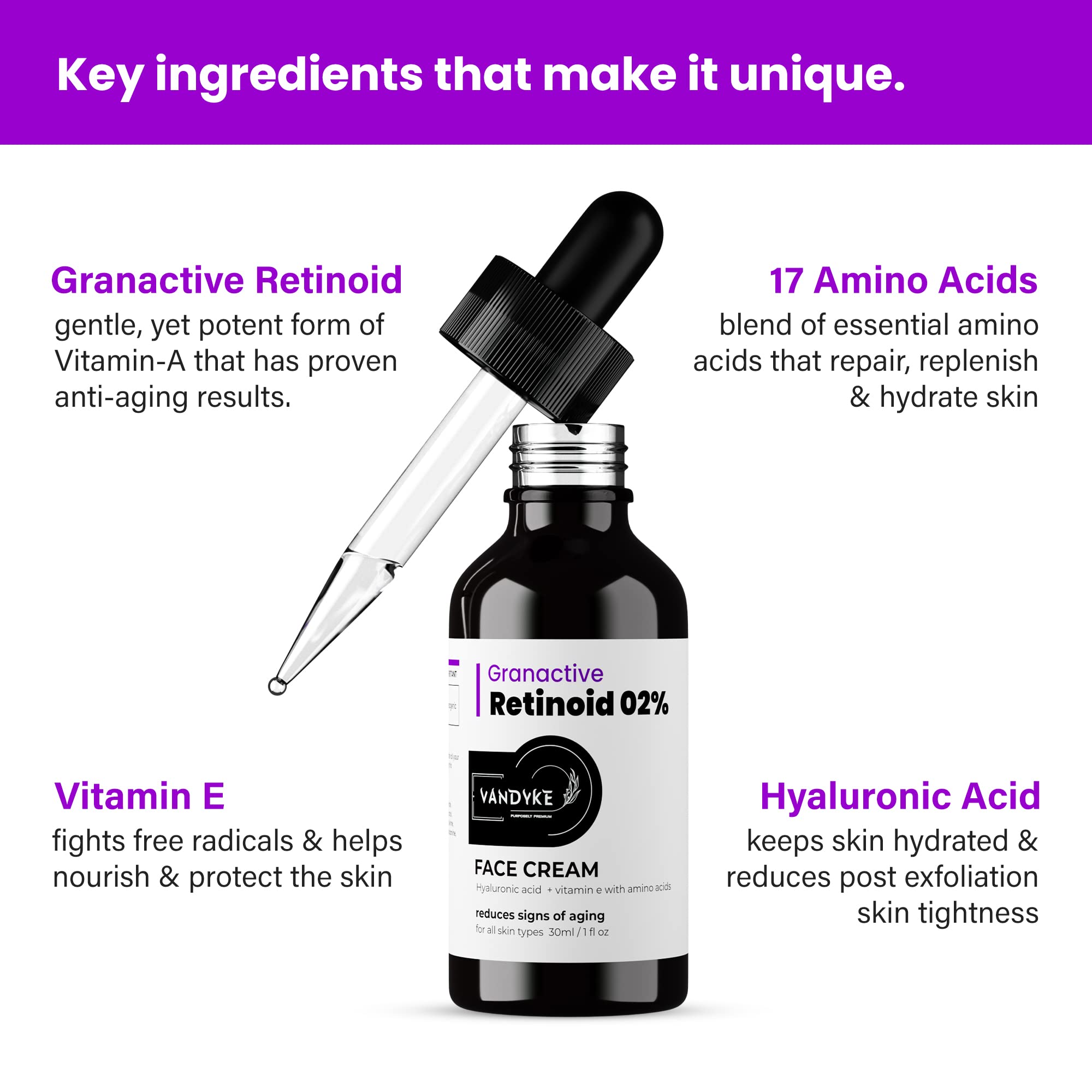 Vandyke 2% Granactive Retinoid Anti-Aging Face Serum for Fine Lines & Wrinkles - 30ml - Brightening & Hydrating Facial Treatment for Daily Skincare Routine