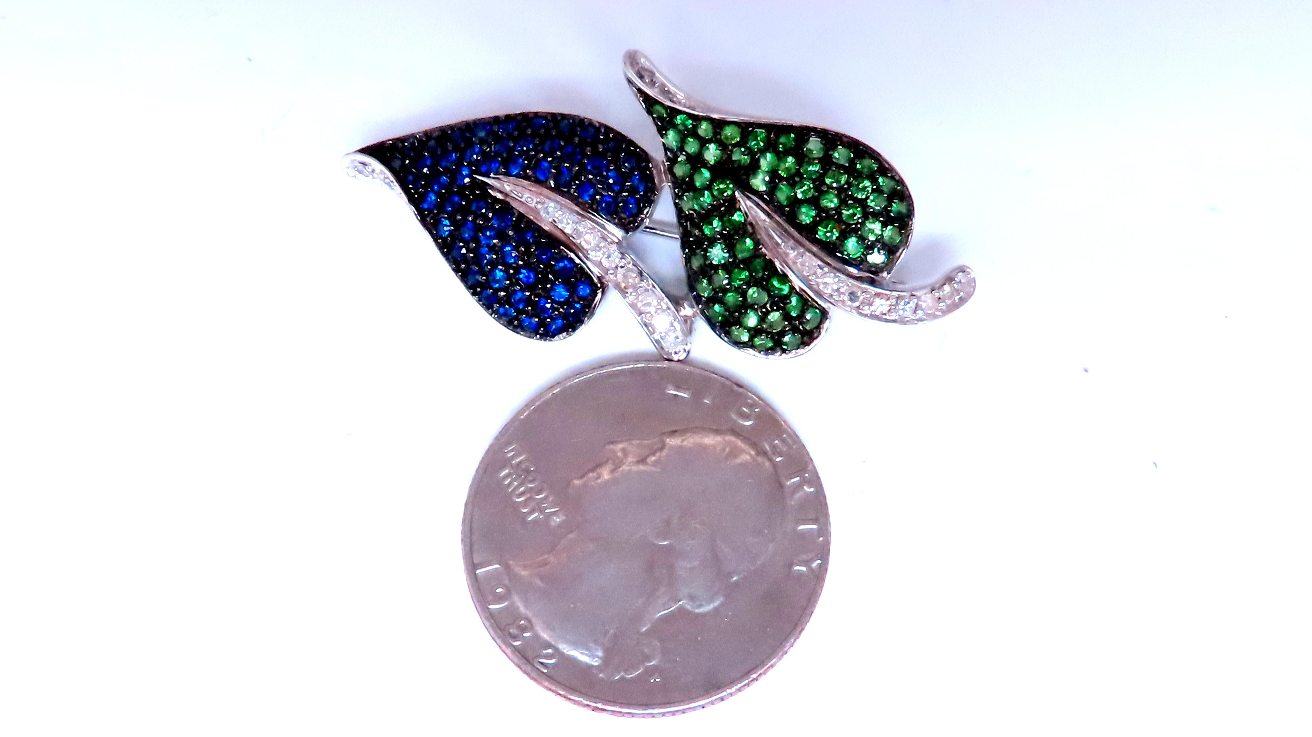Natural Green Tsavorite Sapphire Spade Leaf Diamond Brooch Pin in 14kt Gold - Elegant Jewelry for Women, Perfect Gift for Anniversary, Birthday & Special Occasions