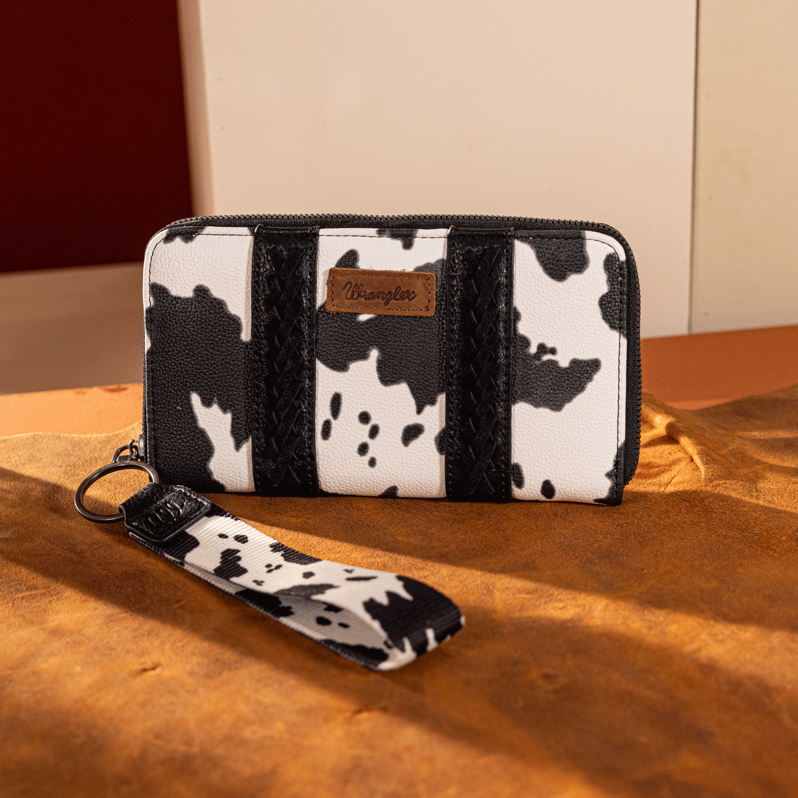 Wrangler Genuine Leather Cow Print Bifold Wallet for Men - Stylish & Durable RFID Blocking Wallet for Everyday Use and Travel