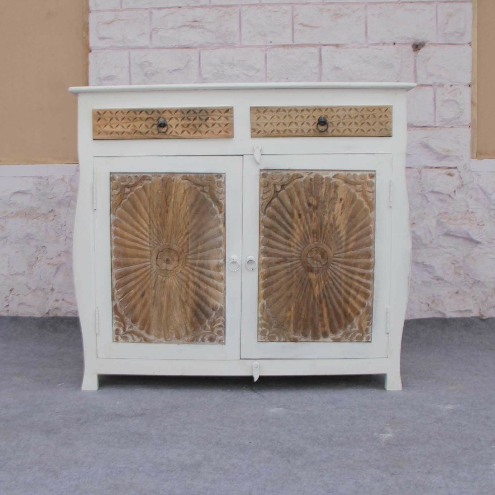 Antique French Colonial Carved Solid Wood Sideboard - Vintage Buffet Cabinet for Dining Room & Living Room Storage