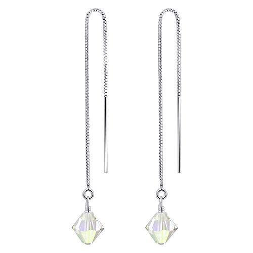 925 Silver Threader Drop Earrings with Austrian Crystals - Elegant Party Jewelry