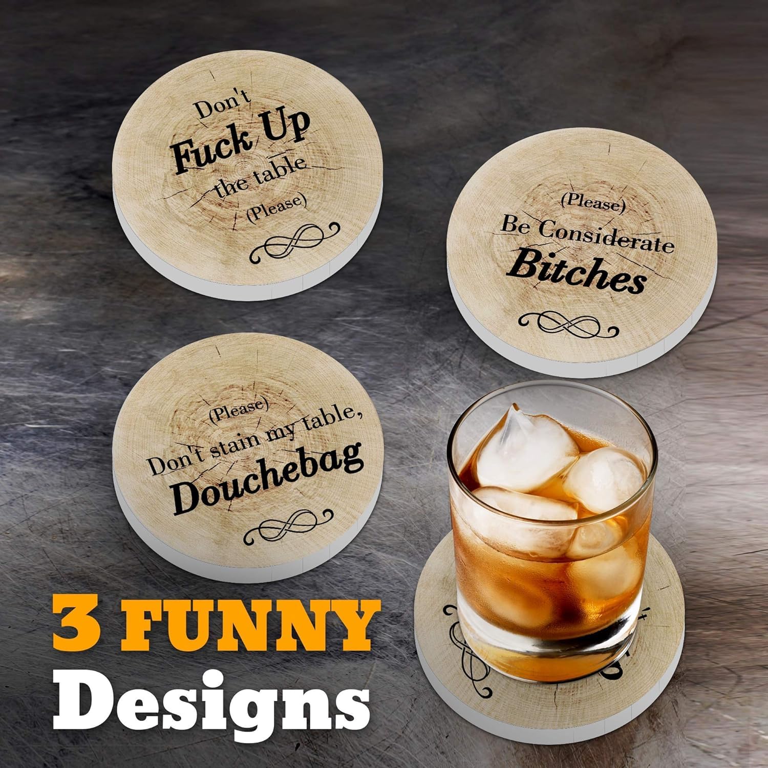 Funny Coasters Set - Unique Gag Gifts for Women & Men - Perfect White Elephant, Secret Santa, Birthday & Housewarming Gifts - Cool Novelty Gift Ideas for Friends & Couples - Great for Parties, Home Decor & Office Use
