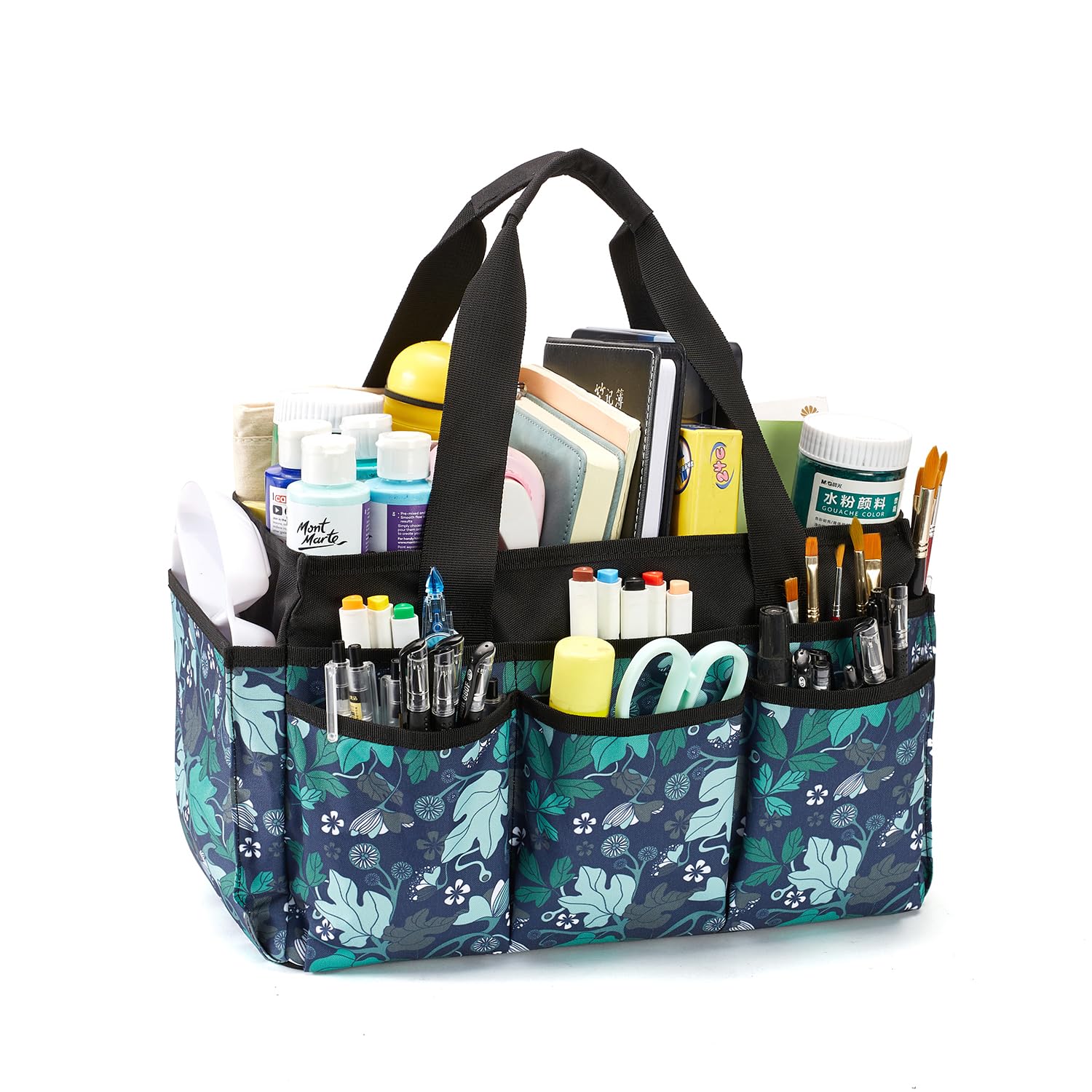 Green Floral Craft Tote Bag - Multi-Purpose Art Organizer with Handle for Painting, Sewing & DIY Supplies | Perfect for Artists, Crafters & Home Organization