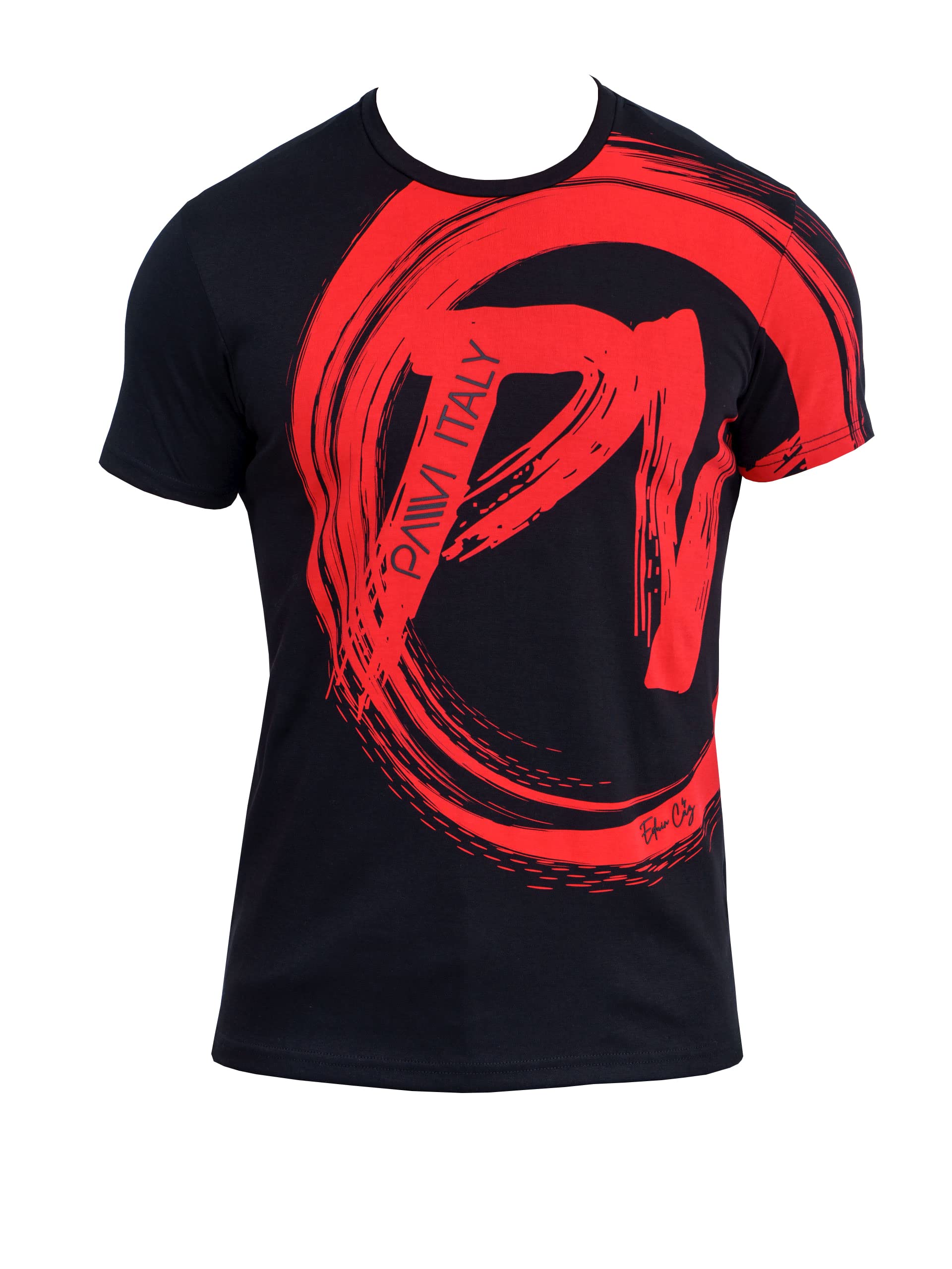 Pavi Italy Men's Cotton T-Shirt - Black & Red - Medium Size | Casual Wear, Street Fashion, Everyday Comfort