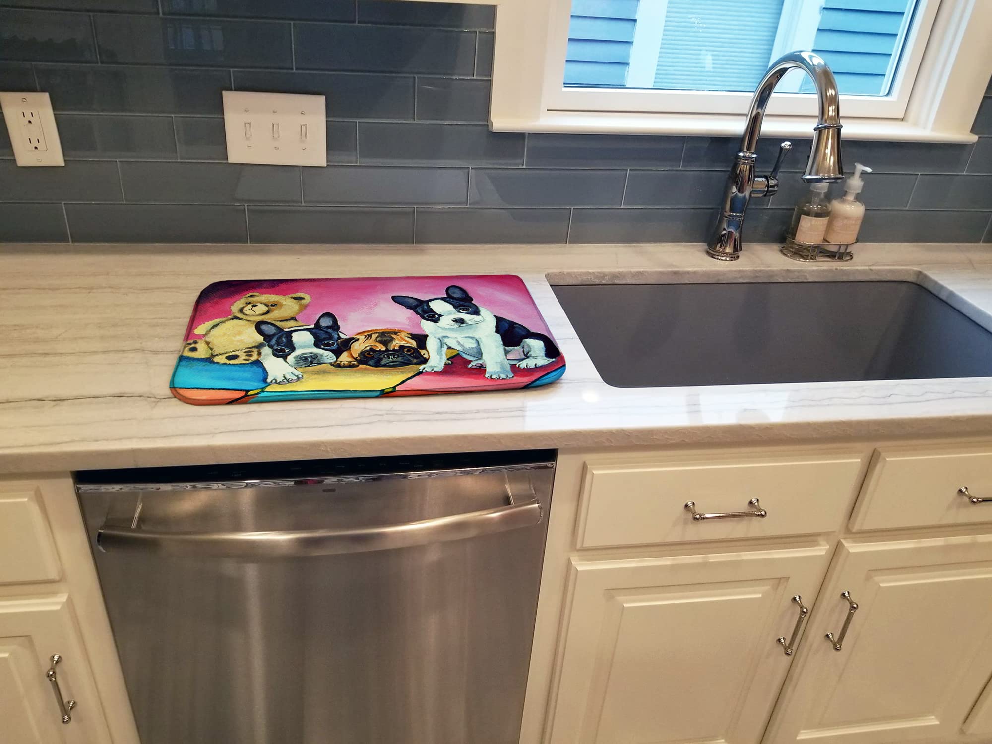 Caroline's Treasures Absorbent Dish Drying Mat for Kitchen Counter - 14 x 21 Inch Multicolor Non-Slip Drainer Pad | Perfect for Multiple Dog Breeds Lovers & Kitchen Counter Protection