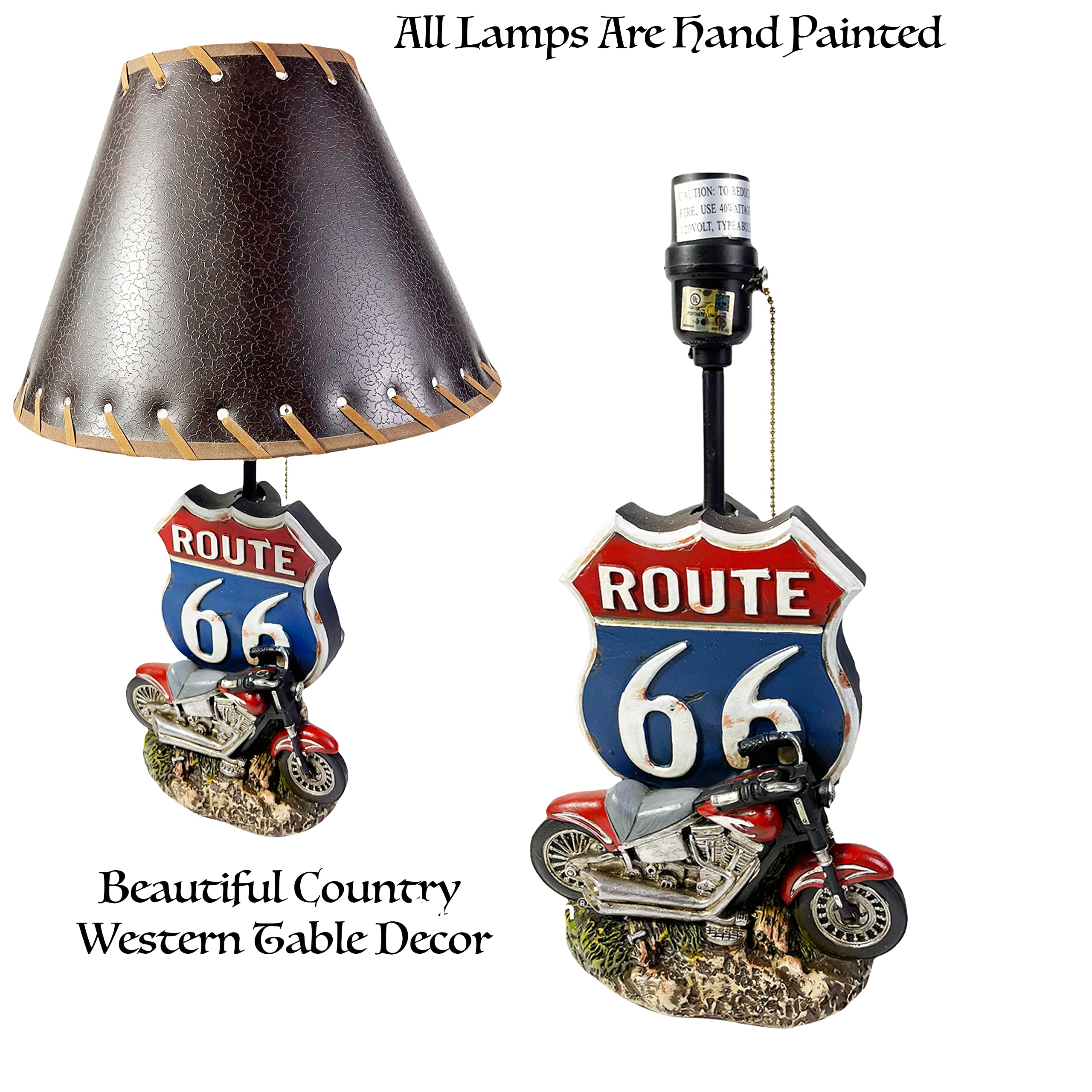 Urbalabs Biker Route 66 Motorcycle Chain Gas Pump Lamp - Rustic Man Cave Decor, Farmhouse Nightstand & Living Room End Table Lighting - Brown Shade Only | Perfect for Bedroom, Office & Western-Themed Home Decor