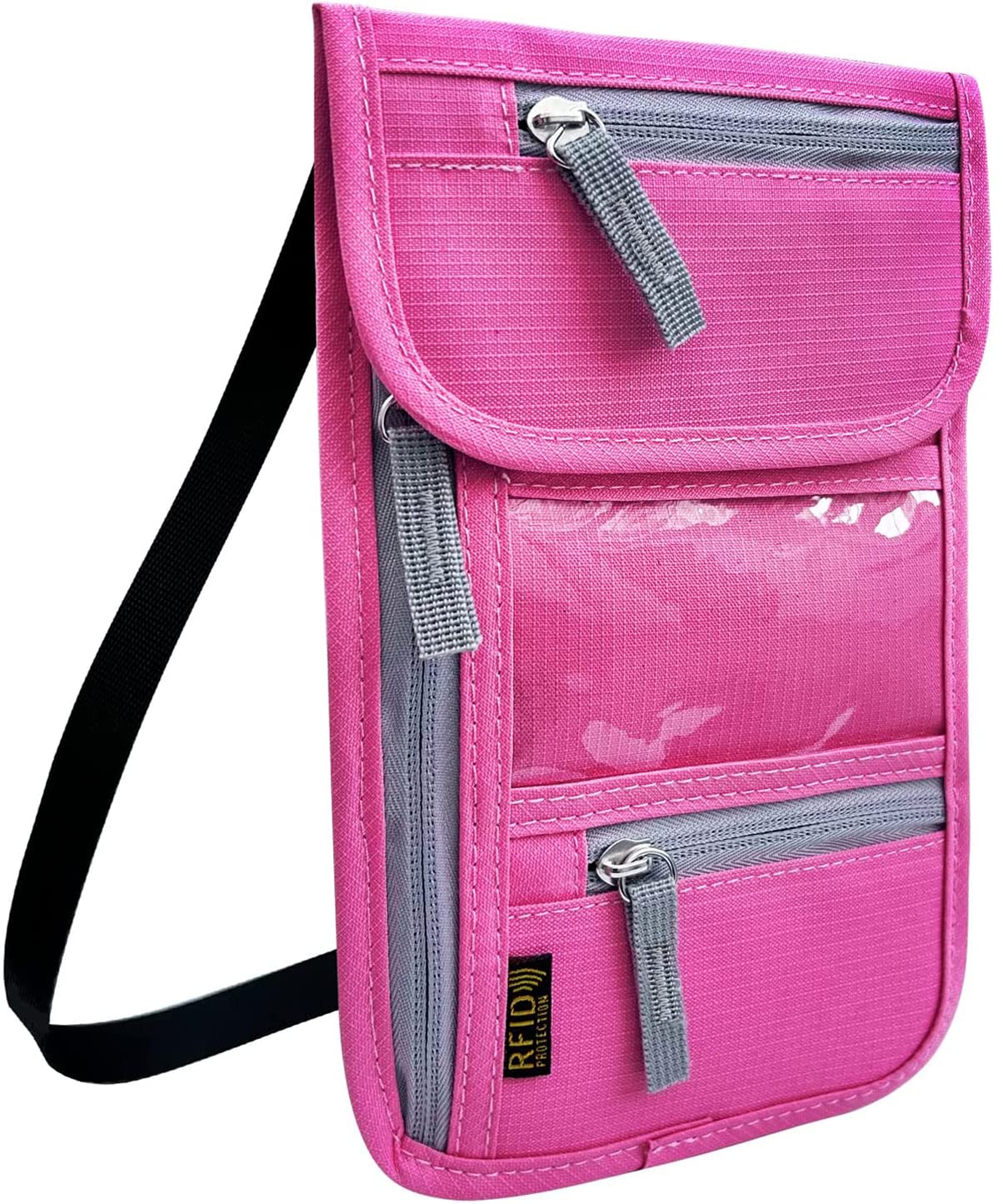 RFID Blocking Travel Neck Wallet for Men & Women - Adjustable Neck Strap Passport Holder to Protect Cash, Credit Cards & Travel Documents (Rose) | Perfect for Airports, Sightseeing & International Trips