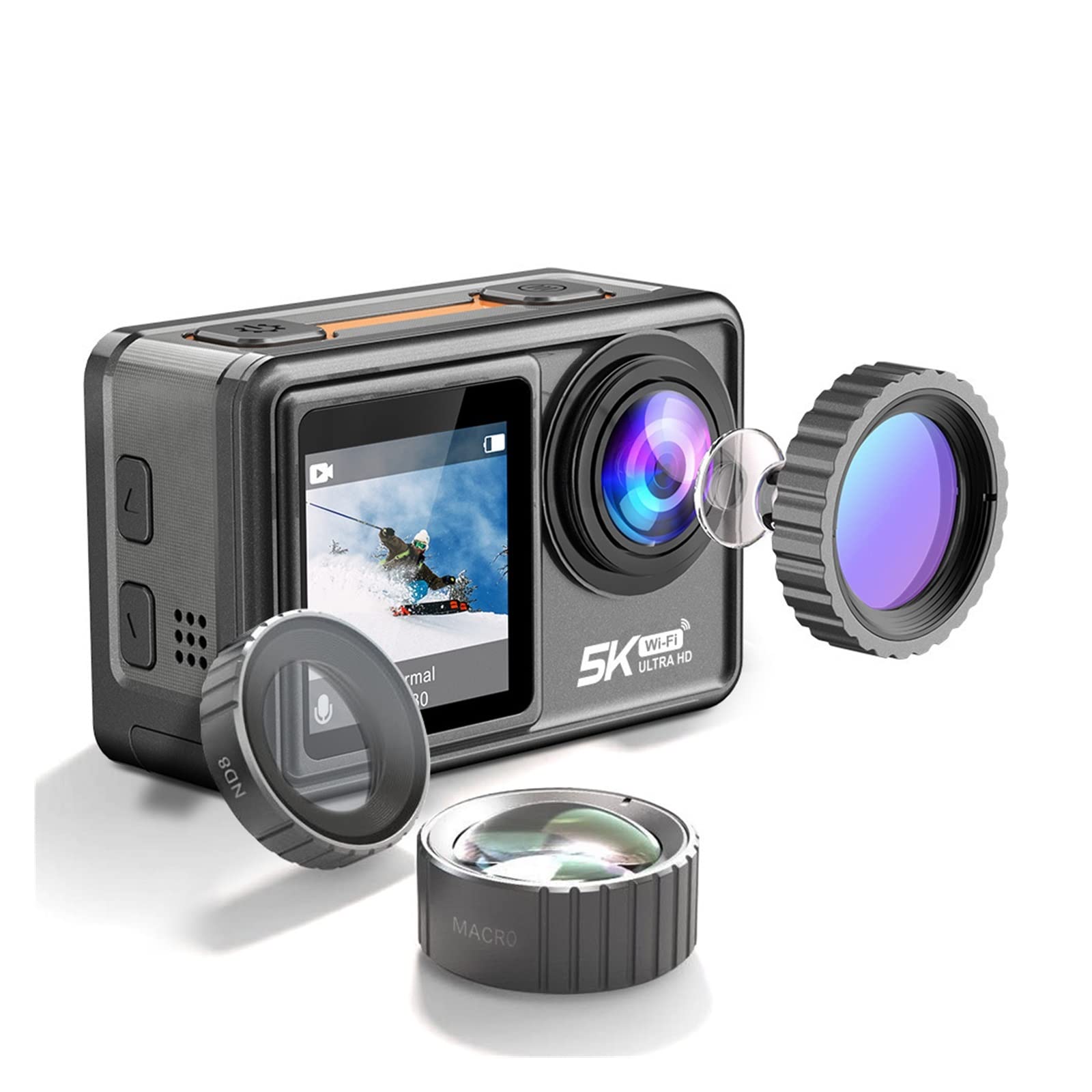 48MP 5K Action Camera with Interchangeable Lens & Electronic Stabilizer - 64GB Video Camera for Vlogging, Sports, Travel & Outdoor Adventures