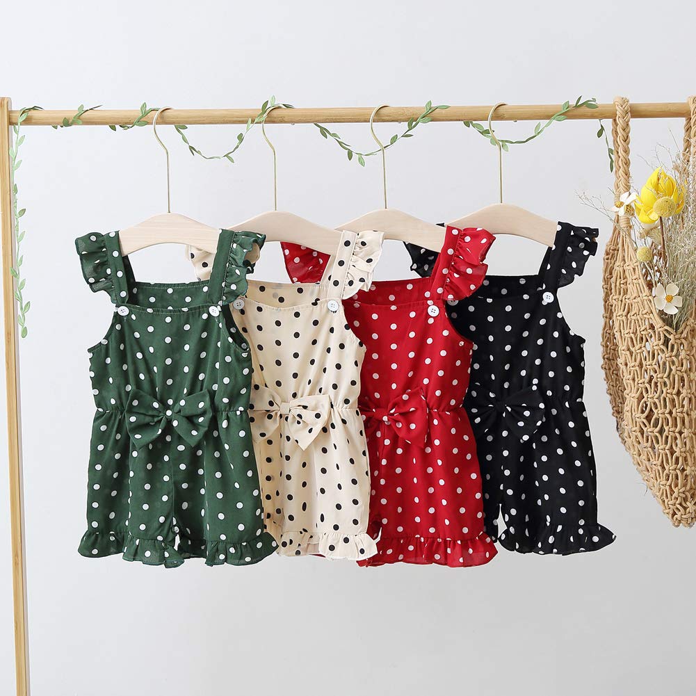 Newborn Baby Girls Romper Outfit - Ruffle Sleeveless Bodysuit with Polka Dots & Bow Jumpsuit Shorts Set | Cute Summer Playtime & Photo Shoot Outfits