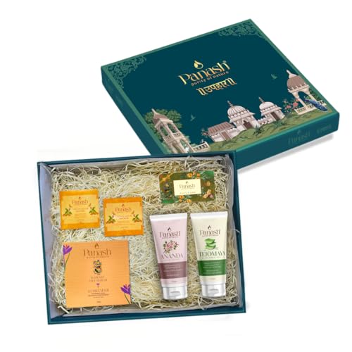 Pansah Ubtan Skincare Gift Set for Men & Women - 5-Piece Combo with Radiant Face Serum, Exfoliating Scrub, Brightening Mask, Soothing Aloe Vera Gel & Nourishing Cream | Perfect Skincare Gift Box with Gift Card | Ideal for Daily Routine, Spa Days & Special Occasions