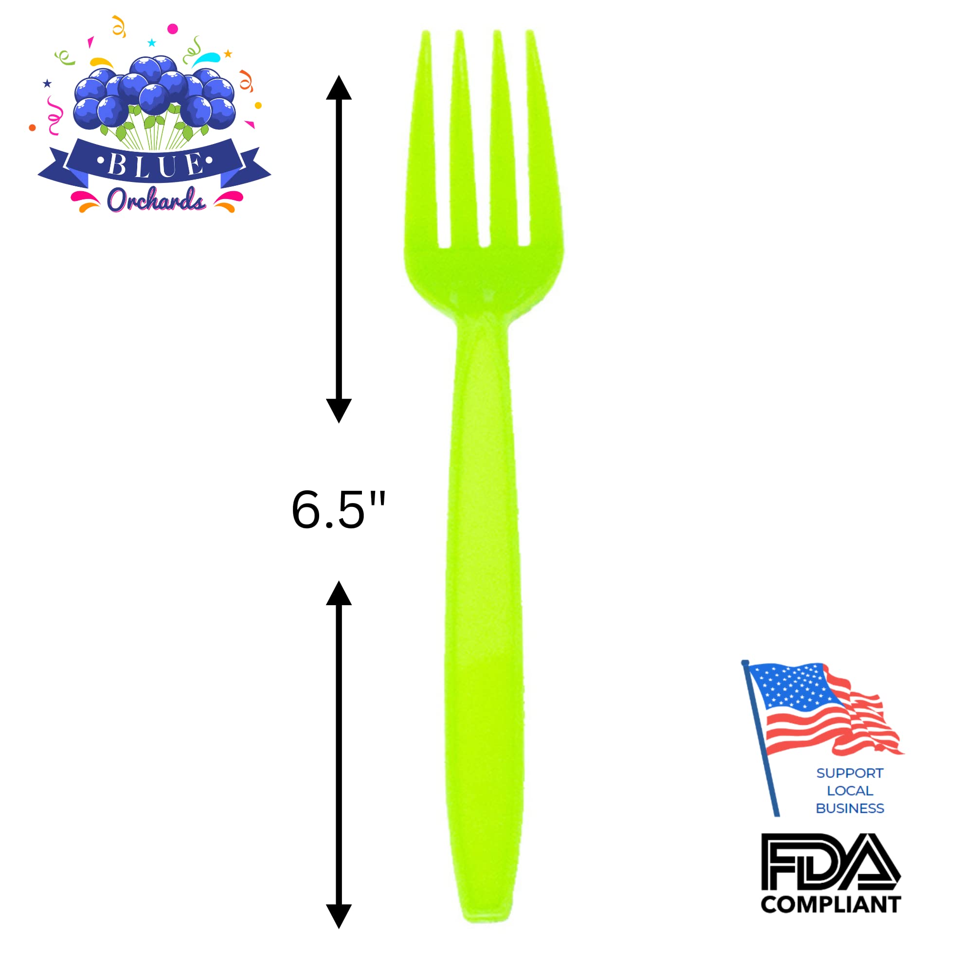 Eco-Friendly Lime Green Plastic Forks (24 Pack) - Disposable Cutlery for Parties, Events & Catering | Lightweight Plastic Utensils for Halloween, Birthdays, Picnics & Office Lunches | Durable Colored Plasticware by Blue Orchards