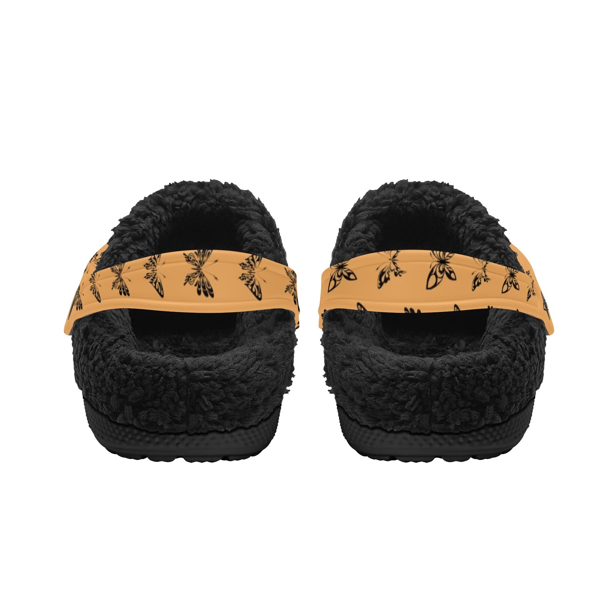 Soft Orange & Black Fleece Slippers with Butterfly Print - Cozy Indoor/Outdoor House Shoes for Women & Men - Perfect for Winter, Lounge, and Gift Giving