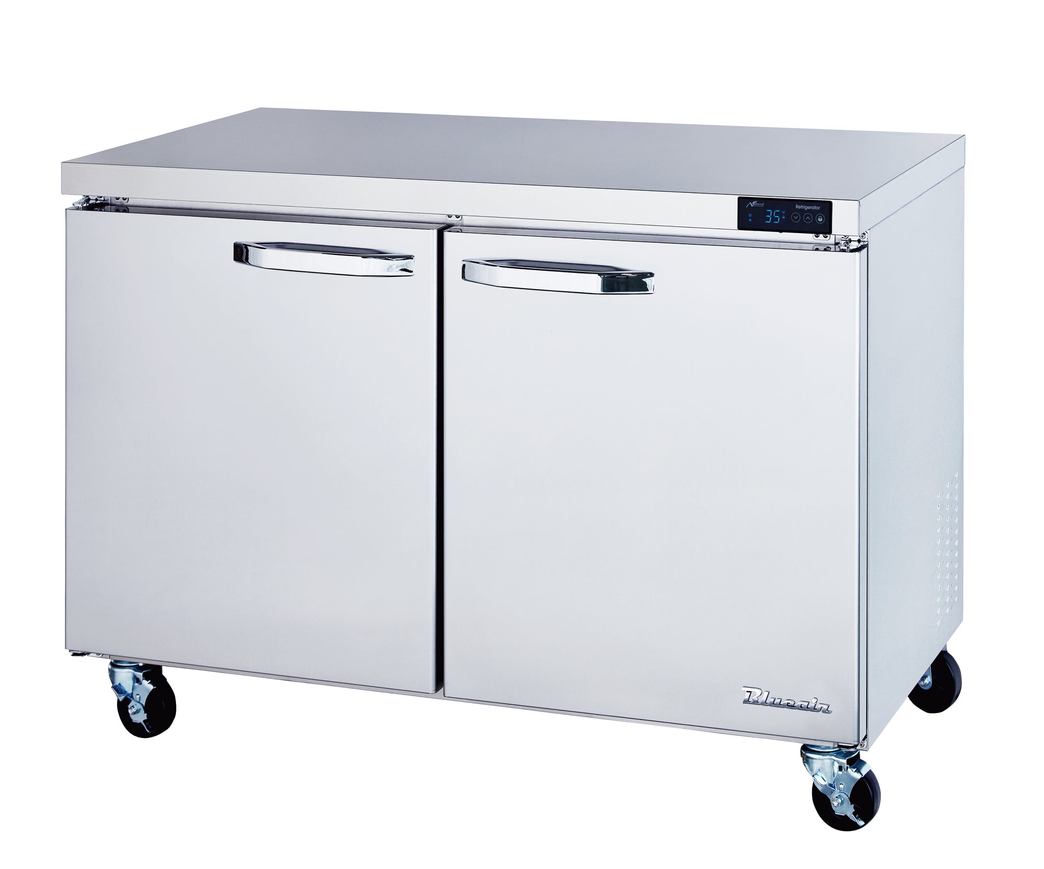 BlueAir BLUR48 HC 2-Door Stainless Steel Undercounter Refrigerator - 48 Inch Wide, 13 cu/ft Capacity, Eco-Friendly R290 Refrigerant - Perfect for Restaurants, Bars, and Commercial Kitchens