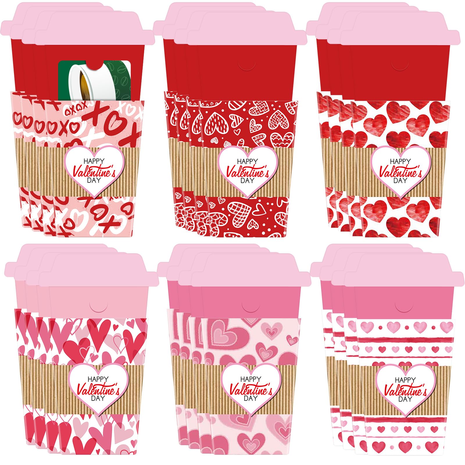 48-Pack Valentine's Day Coffee Cup Gift Card Holders - Latte-Themed Holiday Appreciation Cards for Teachers, Office, Colleagues & Business Gifts - Perfect for Classroom Rewards, Employee Recognition & Customer Appreciation