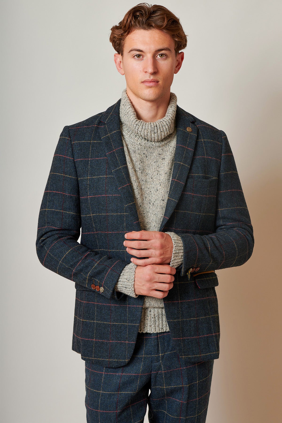 ETON Navy Blue Tweed Check Blazer for Men - Classic Slim Fit Business Jacket - Perfect for Office, Weddings & Formal Events