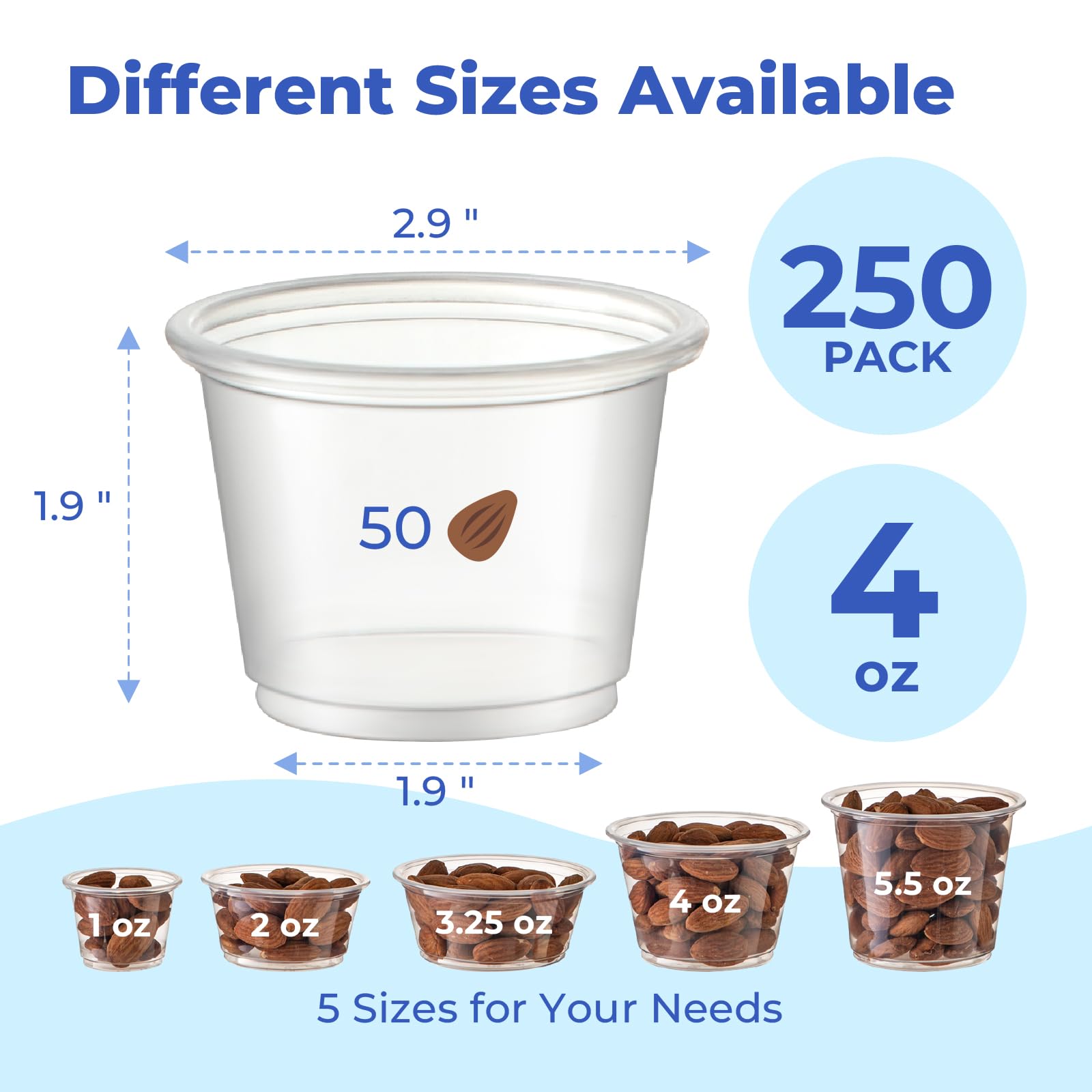 250-Pack 4 oz BPA-Free Disposable Condiment Cups | Meal Prep, Jello Shots, Dipping Sauces, Salad Dressings | Perfect for Parties, Catering & Home Use