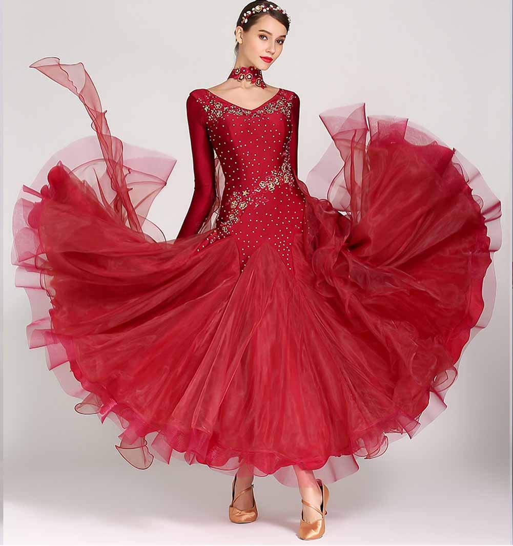 Elegant Ballroom Dance Dresses for Women - Smooth Waltz & Tango Performance Gown with Long Sleeves - Perfect for Swing Dancing & Competition Outfits - Ideal for Professional Dance Events & Social Ballroom Parties