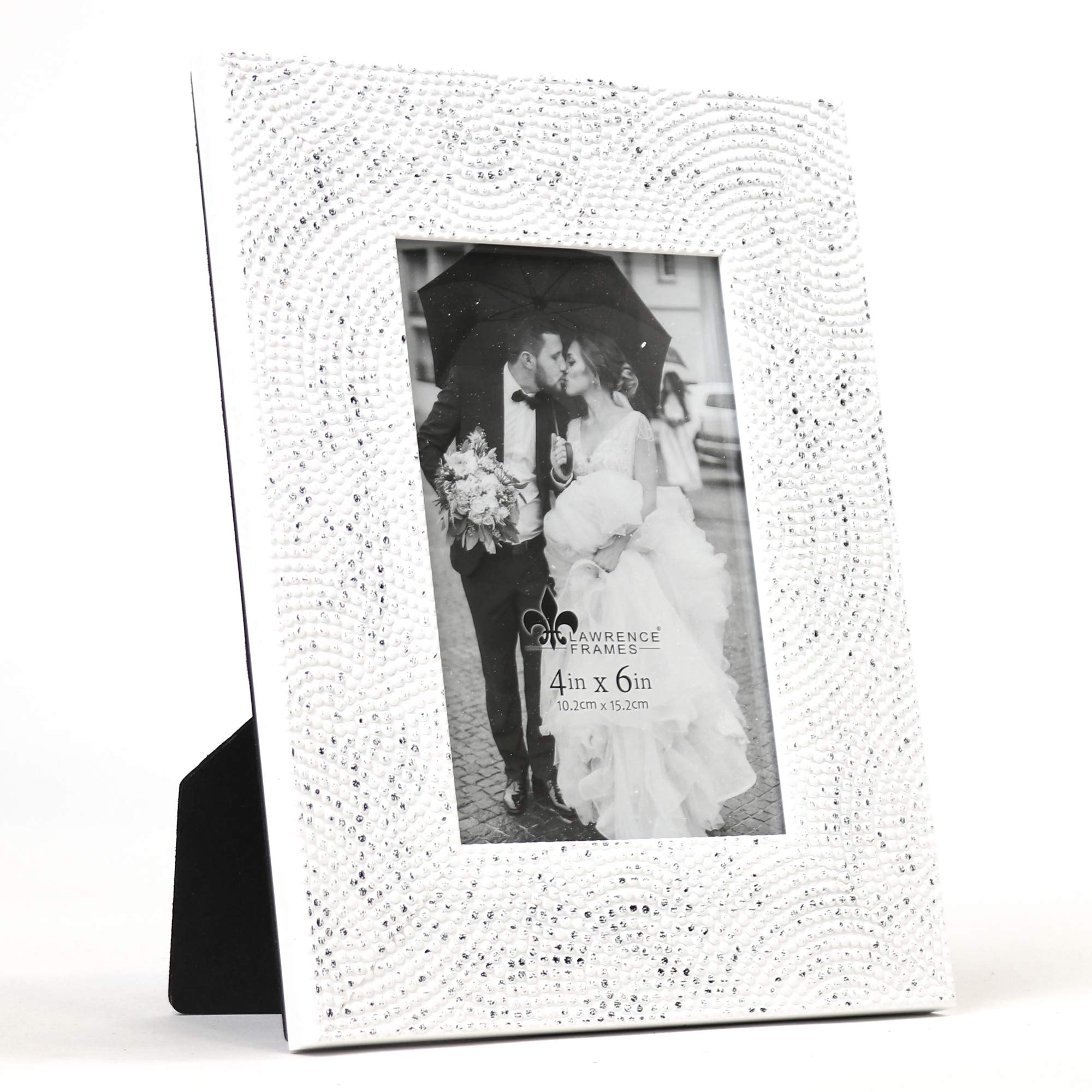 Lawrence Frames Marka Embossed 4x6 Picture Frame - Elegant White Photo Frame for Wall or Tabletop Display - Perfect for Home Decor, Wedding Photos, and Office Art