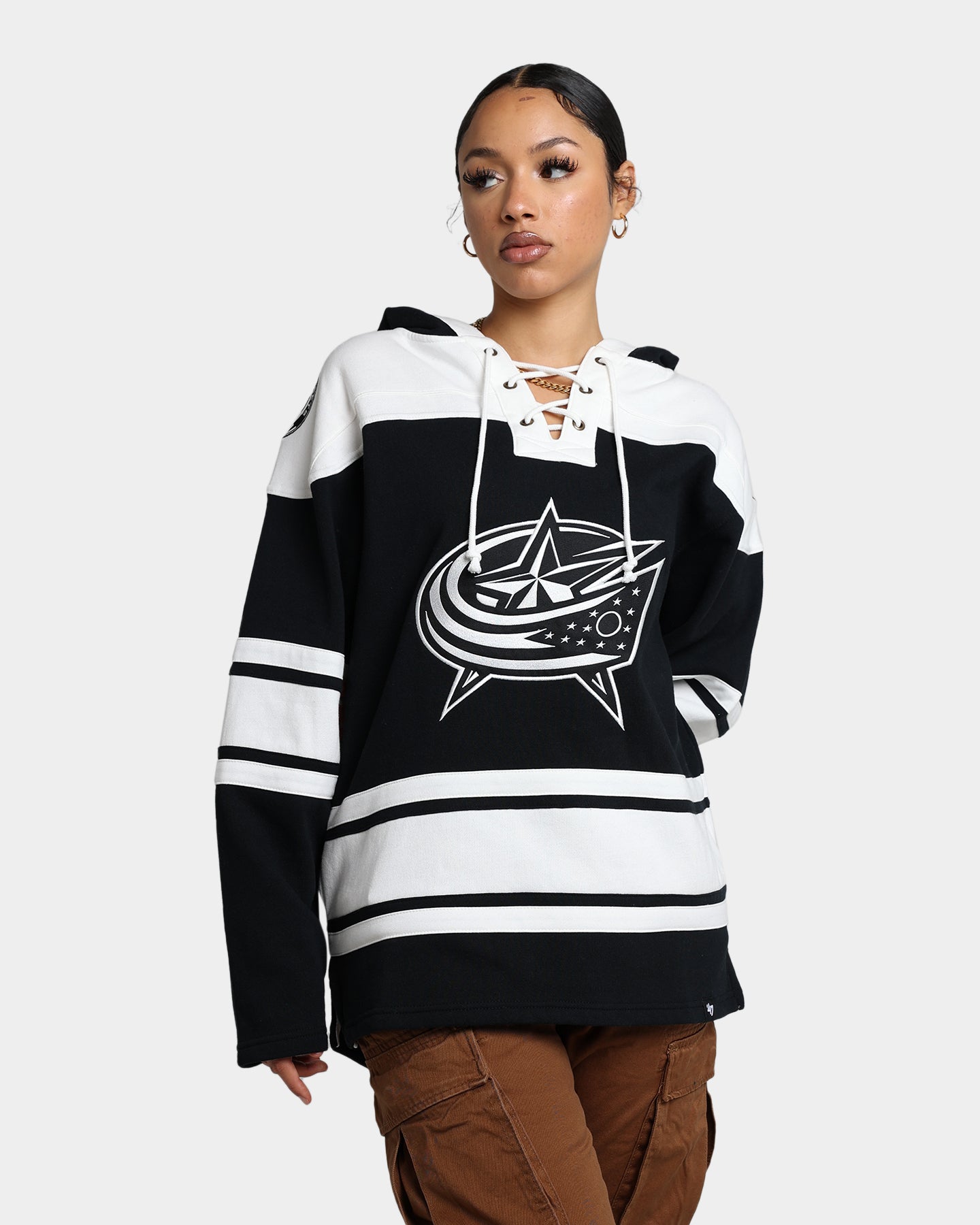 47 Brand Columbus Blue Jackets Superior Lacer Hoodie - Men's Pullover Sweatshirt with Lace-Up Front | Cozy & Stylish for Game Day, Casual Wear & Outdoor Activities