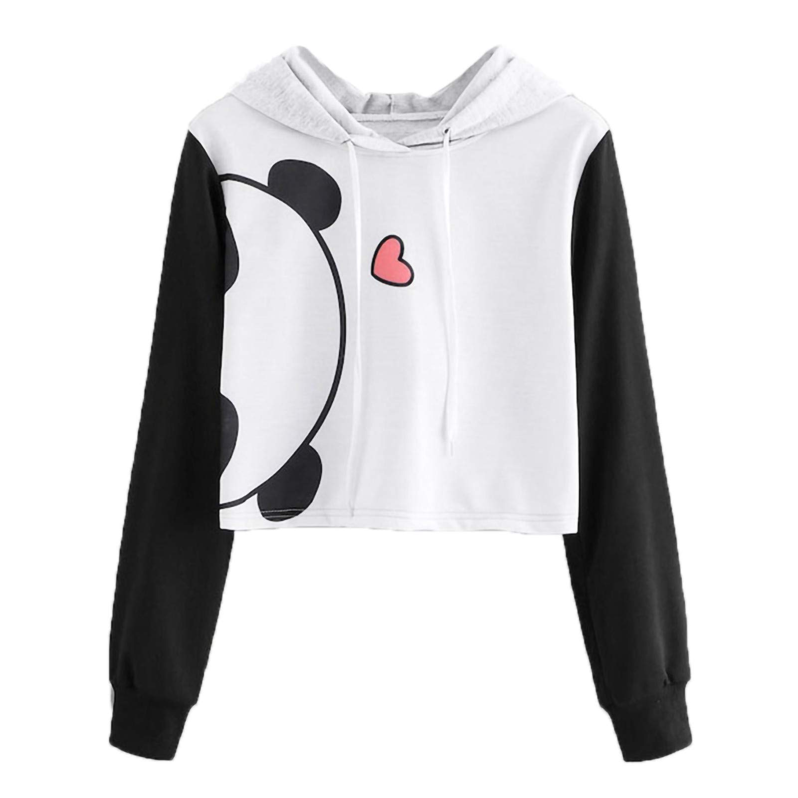 Cute Panda Print Women's Hooded Sweatshirt - Long Sleeve Loose Pullover Crop Top Blouse for Casual Wear & Street Fashion