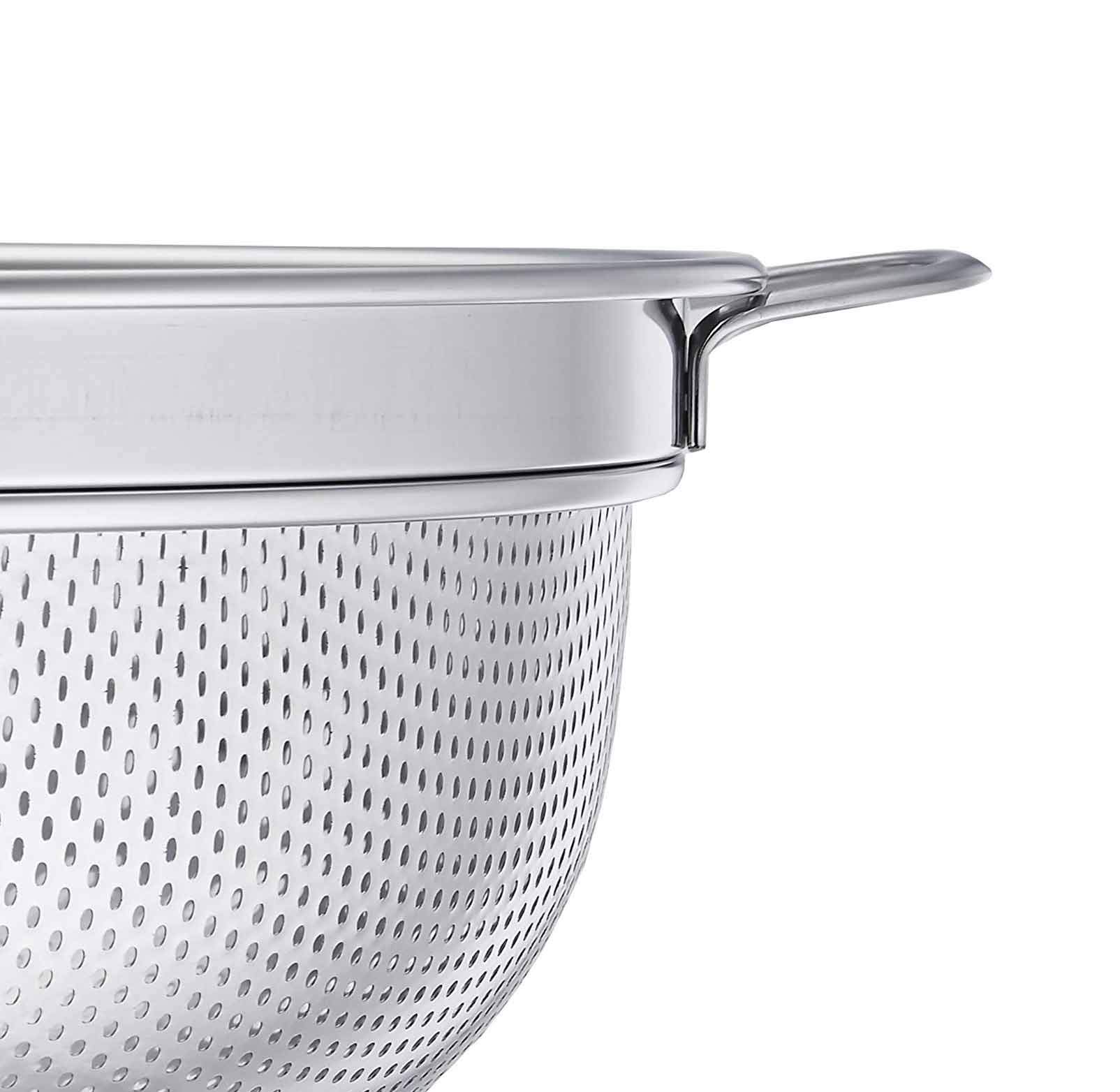 TeamFar 3qt Stainless Steel Colander Strainer with Solid Handle & Elevation Base - Micro-Perforated Design, Dishwasher Safe - Perfect for Pasta, Vegetables & Fruit Washing in Kitchens & Restaurants