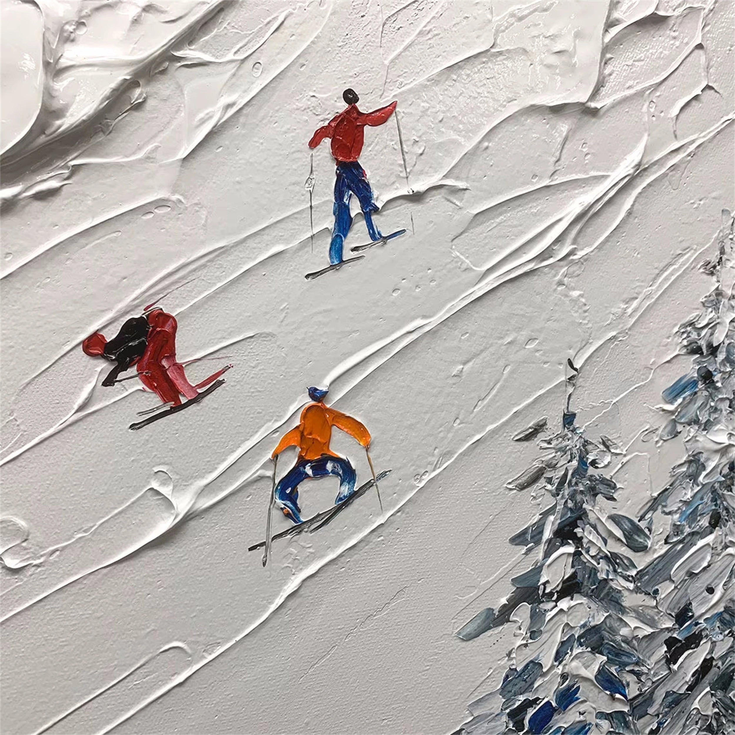 Premium Skiing Sport Art Textured Painting Canvas Wall Decor - Winter Sports Theme Home & Office Decoration (Style #MM115) | Perfect for Living Room, Bedroom, Ski Lodge & Cabin Decor