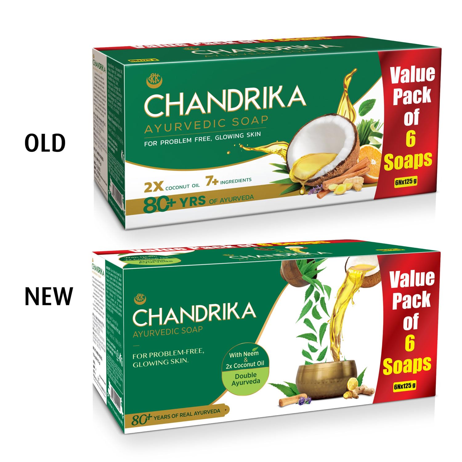 Chandrika Ayurvedic Soap Classic - Handmade Natural Soap for Radiant Skin, All Skin Types, 125g (6-Pack) | Gentle Cleansing & Moisturizing for Daily Skincare Routine