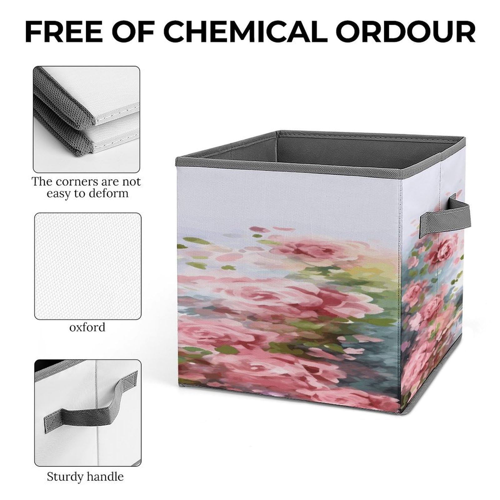 Collapsible Storage Cubes with Paris Eiffel Tower & Flowers Print - 10.6×10.6 Inch Foldable Fabric Bins with Handles for Home Organization - Perfect for Closet, Nursery, Office & Laundry Room Storage