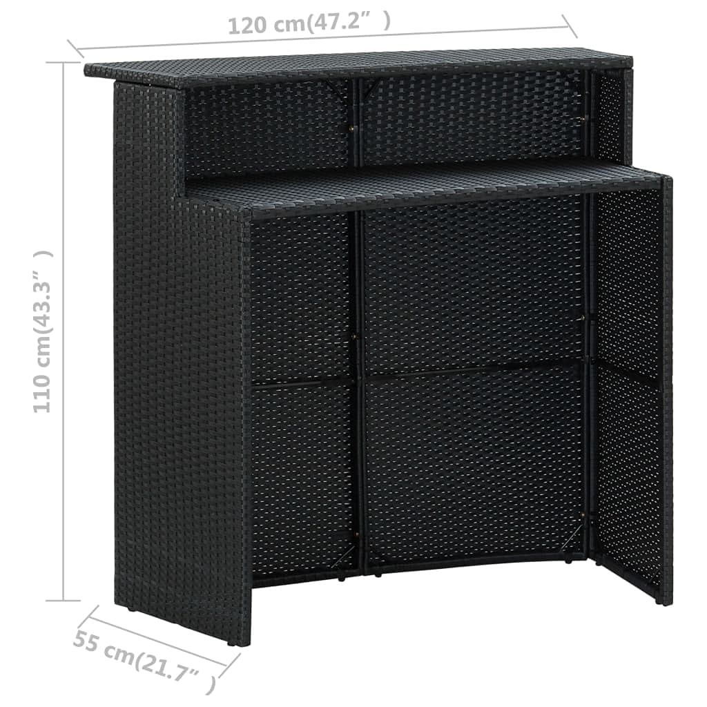 vidaXL 3-Piece Patio Bar Set with Cushions - Outdoor Bar Table & Stools with Footrest - Modern Farmhouse Black Dining Furniture for Backyard, Deck, or Poolside